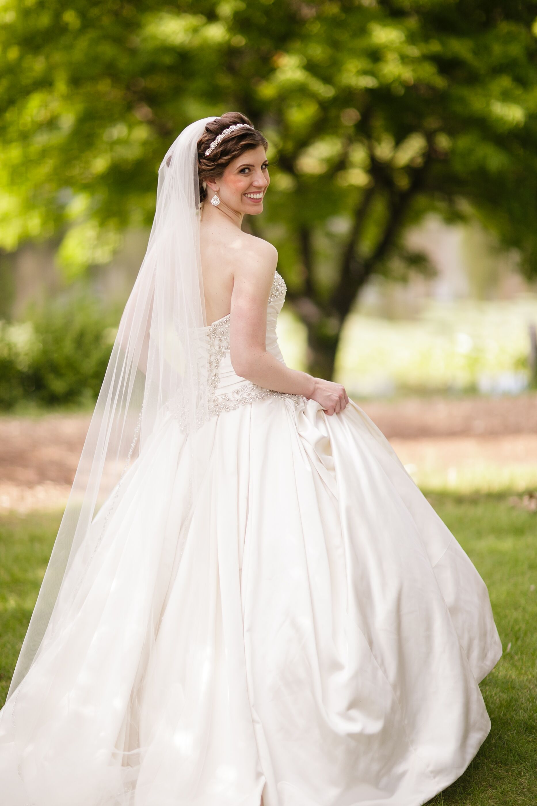 The Bride s Princess Ballgown and Cathedral Length Veil