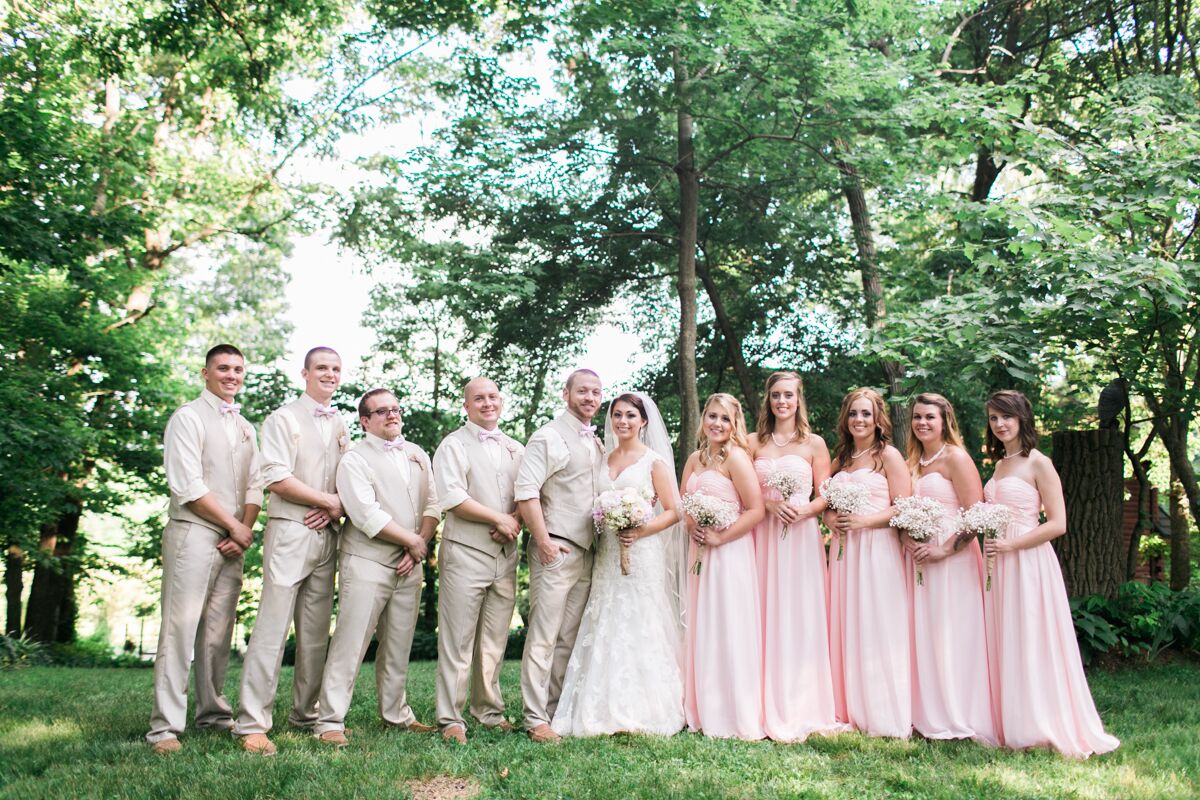 Pink and Khaki Wedding Party Attire