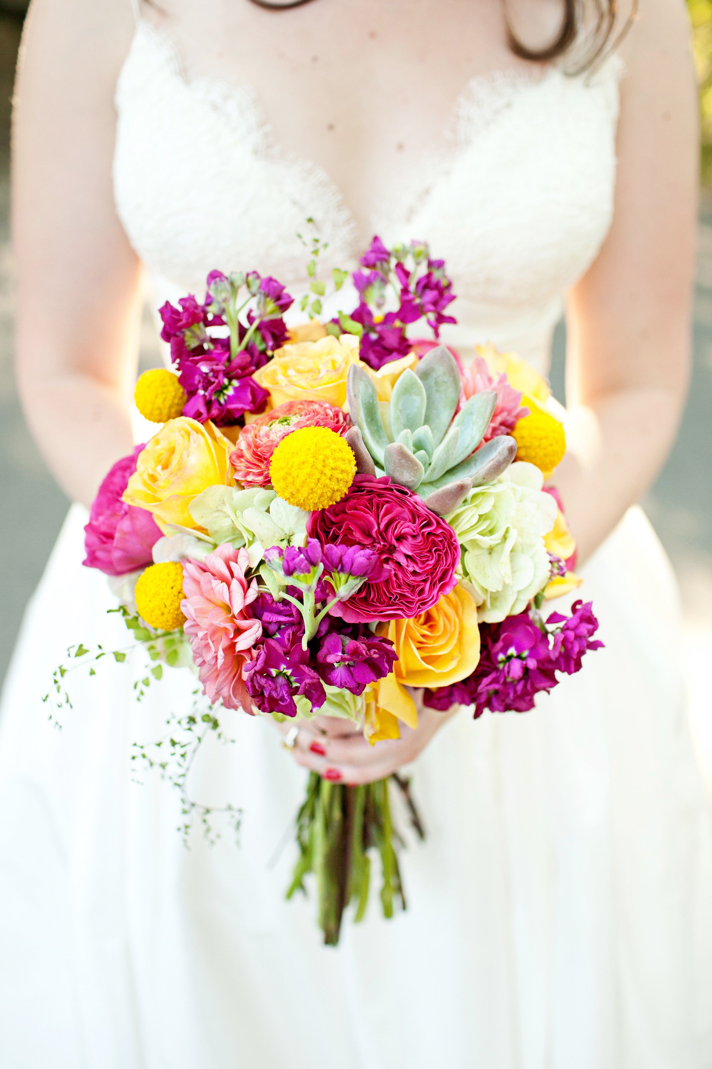 Fuchsia and Yellow Bridal Bouquet