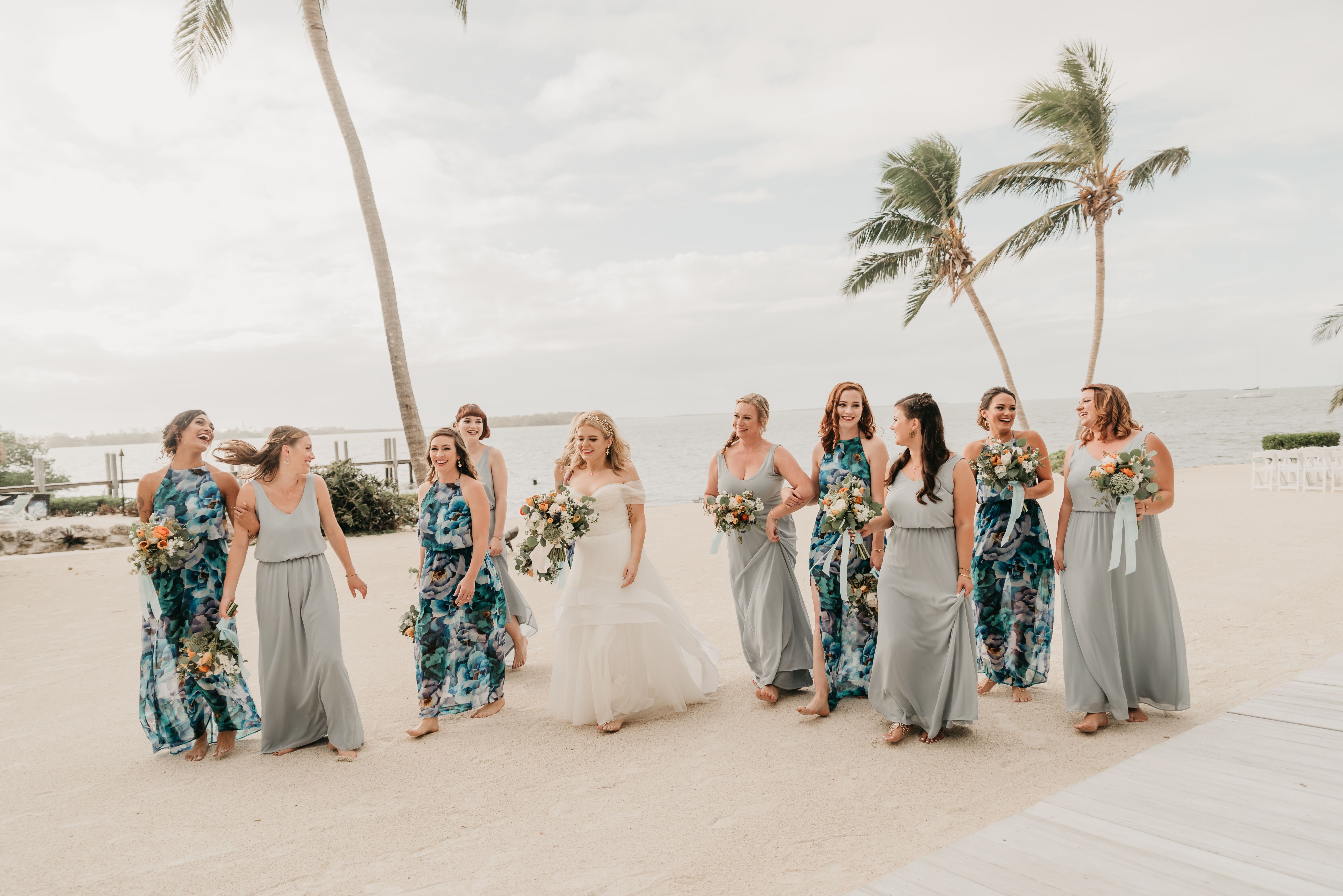 Tropical Bridesmaids in Mismatched Dresses