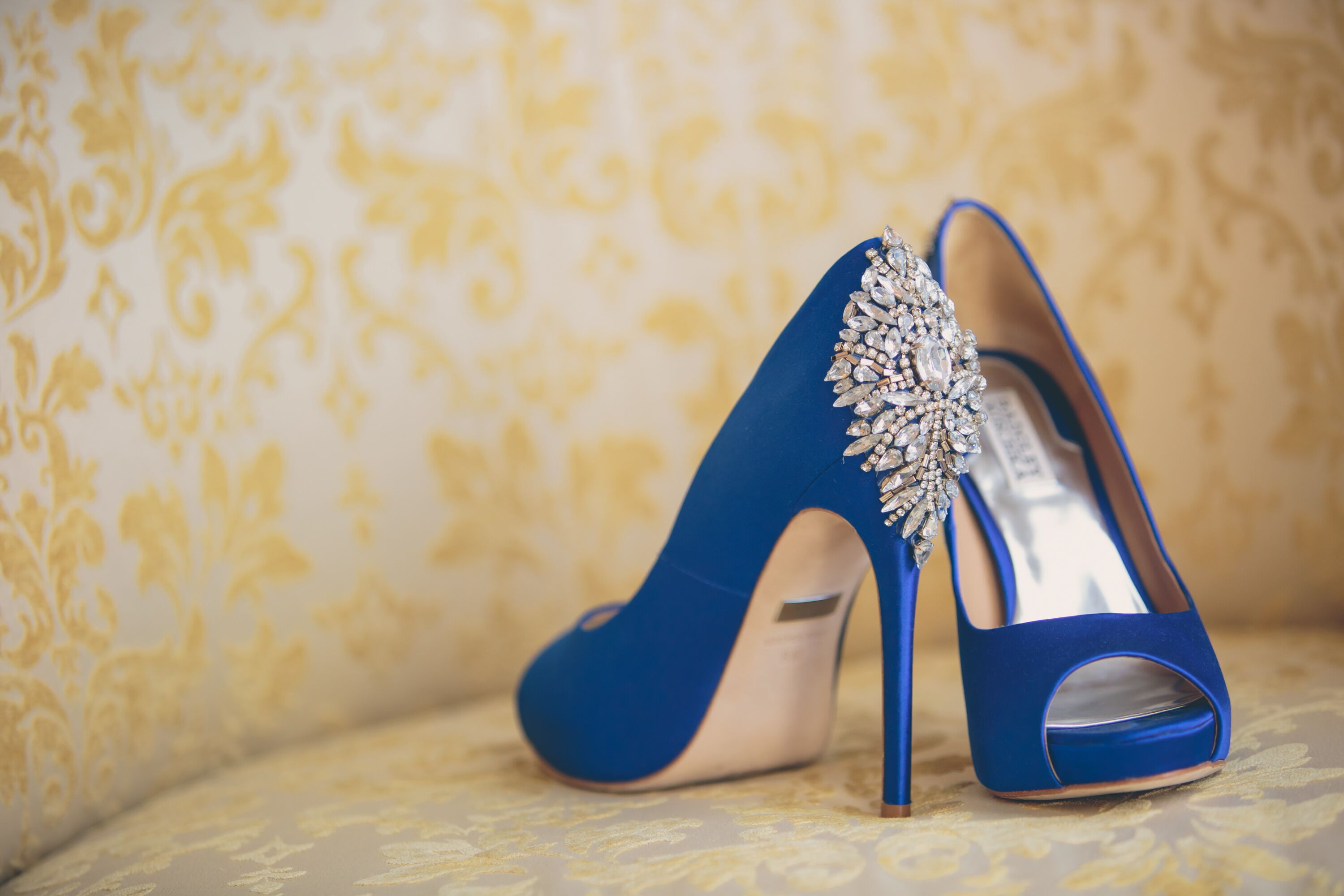 Crystal-Adorned Blue Badgley Mischka Shoes