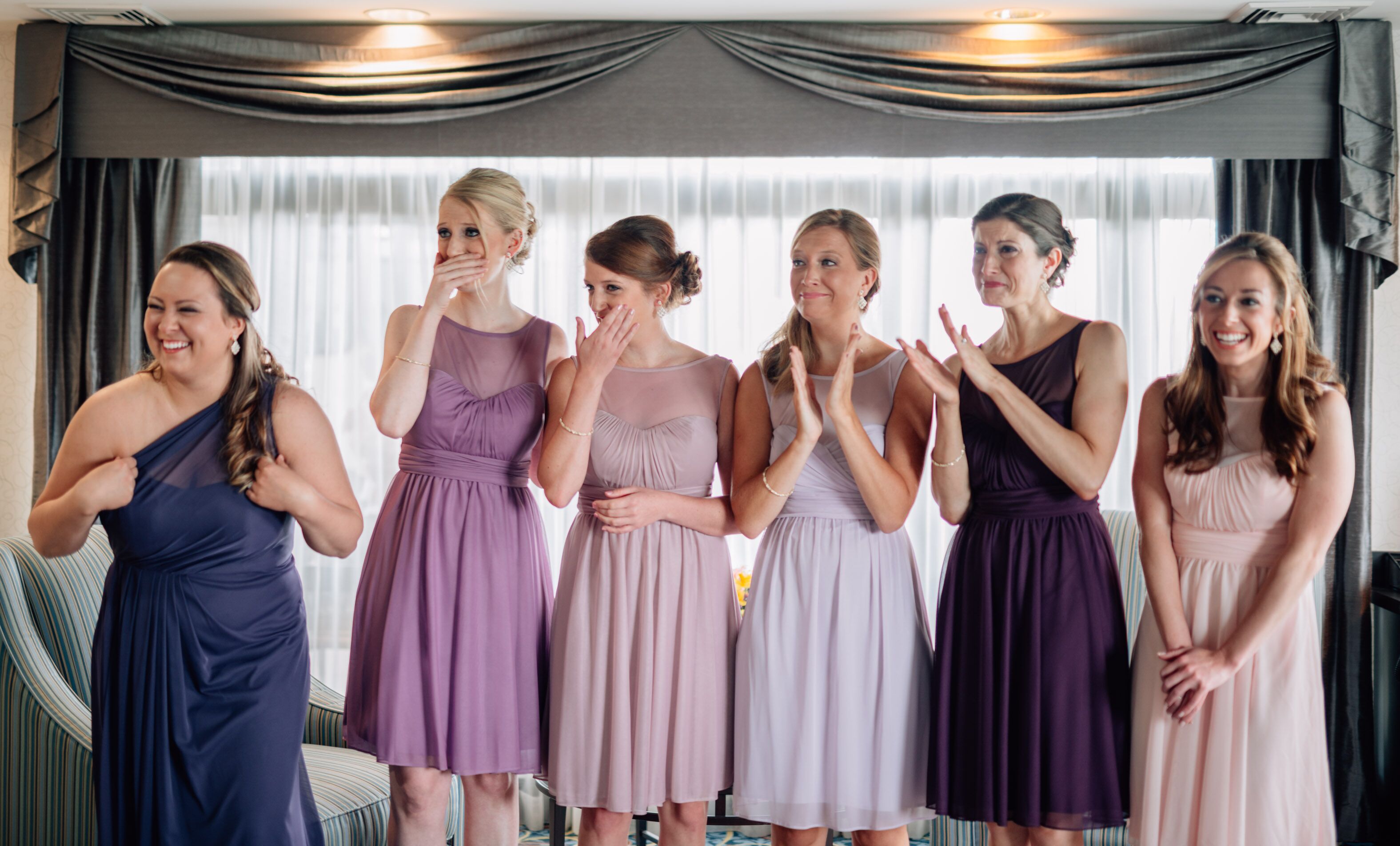 Bridesmaid Dresses in Shades of Purple and Blush