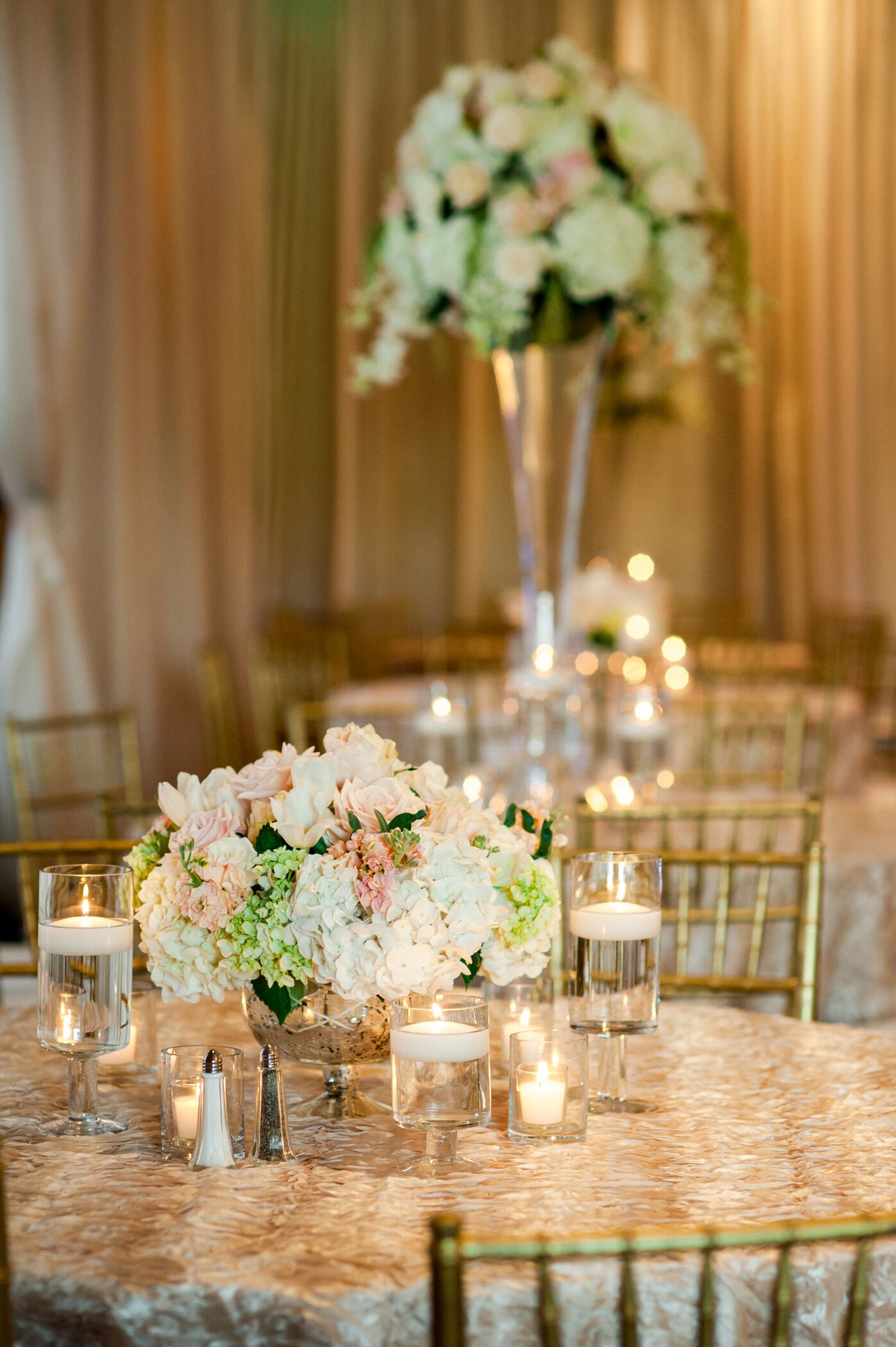 Classic Hydrangea Centerpiece with Floating Candles