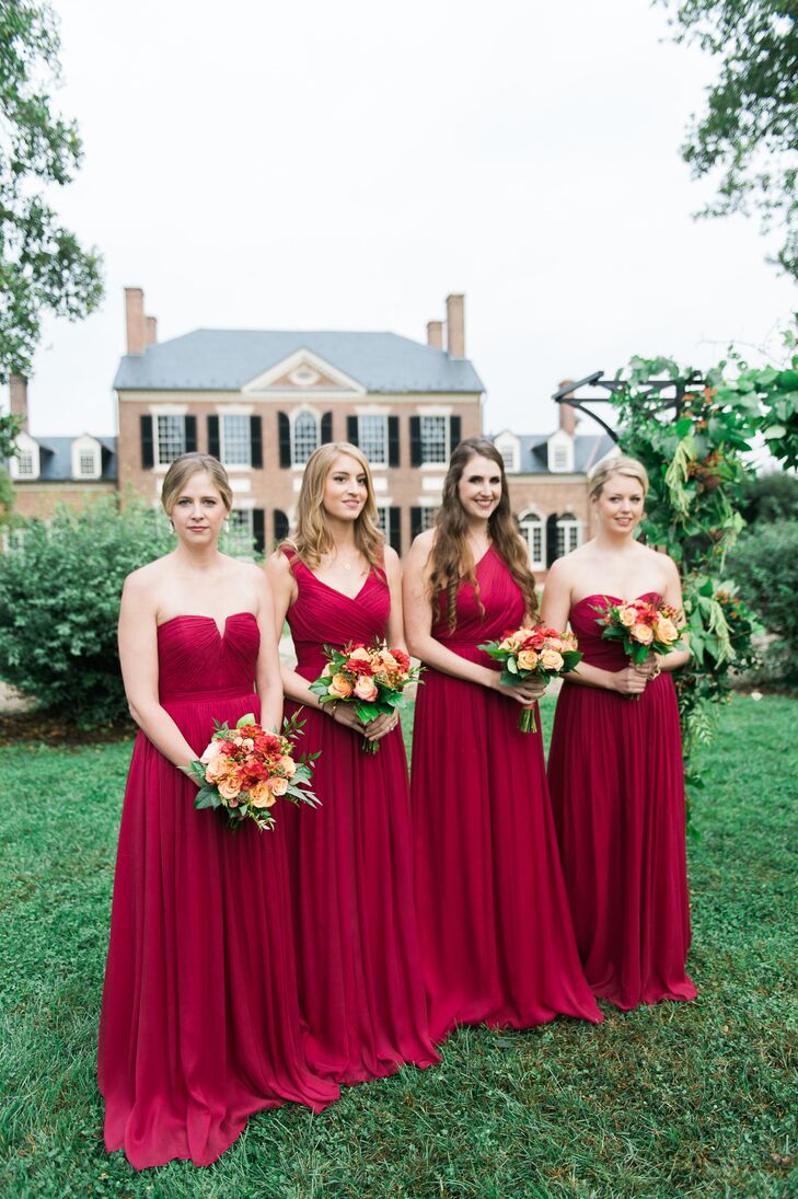 J Crew Floor Length Burgundy Bridesmaid  Dresses 