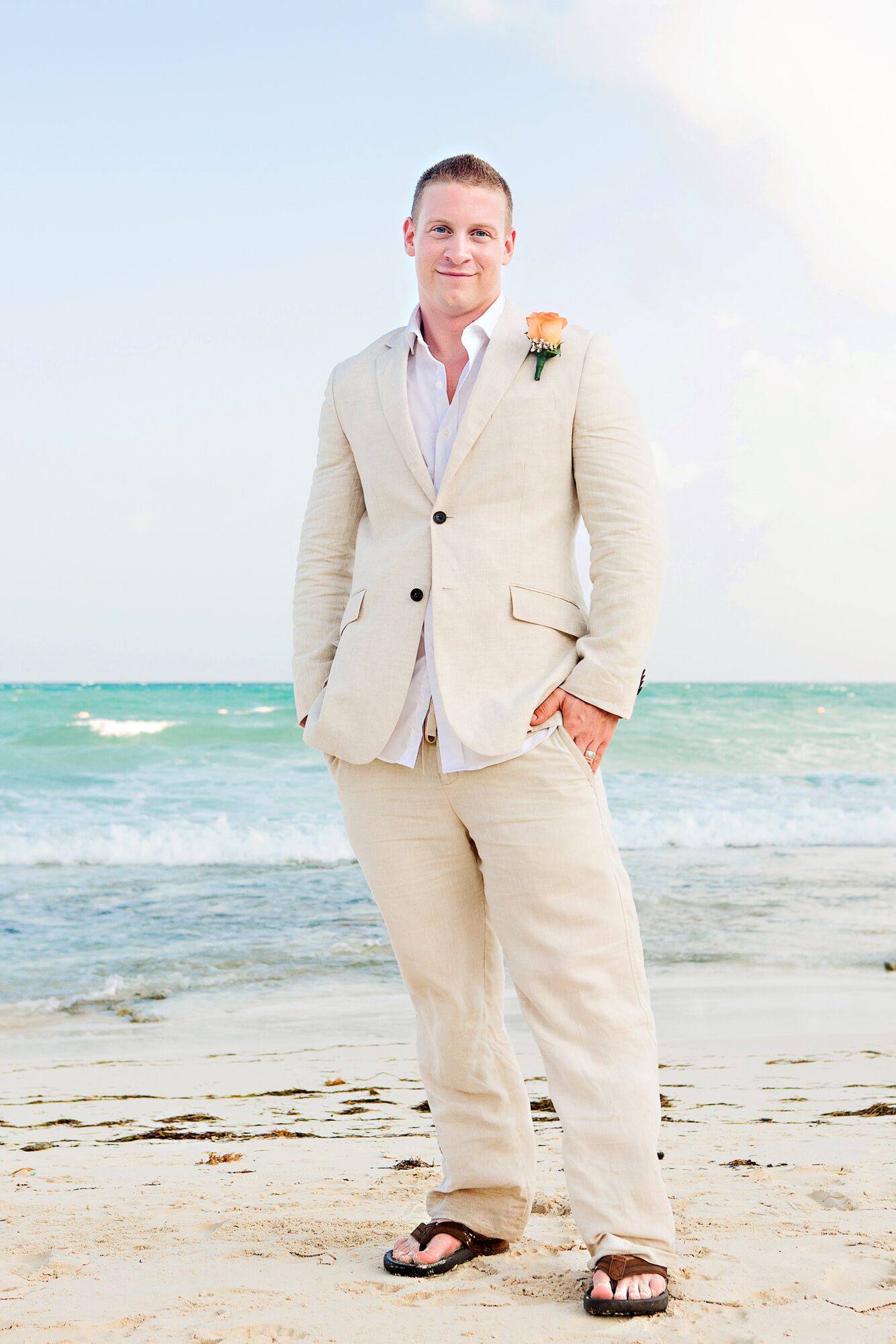 Sand Colored Linen Groom s Suit for Beach Wedding