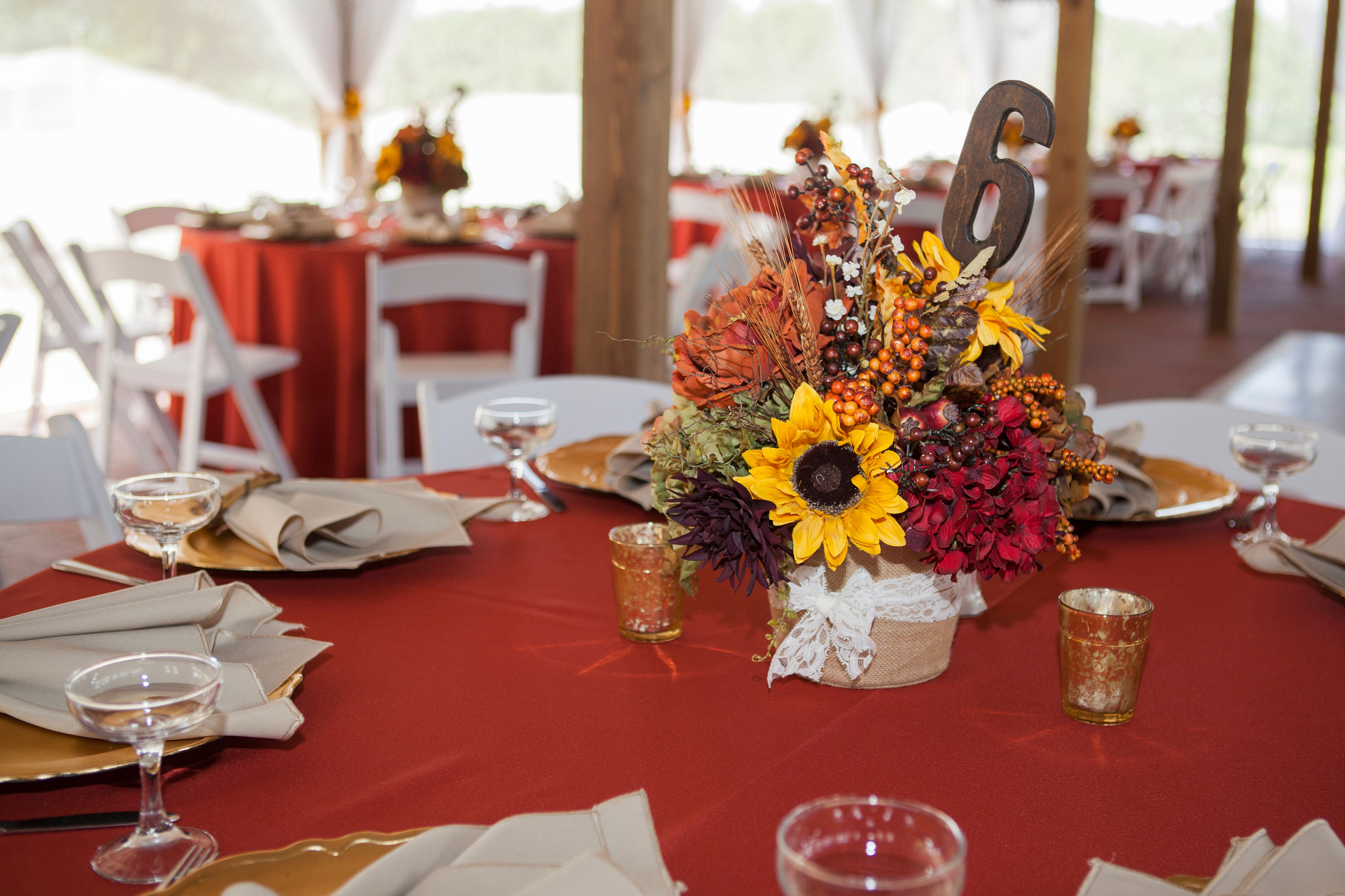 Fall Colored Centerpiece with Table Number