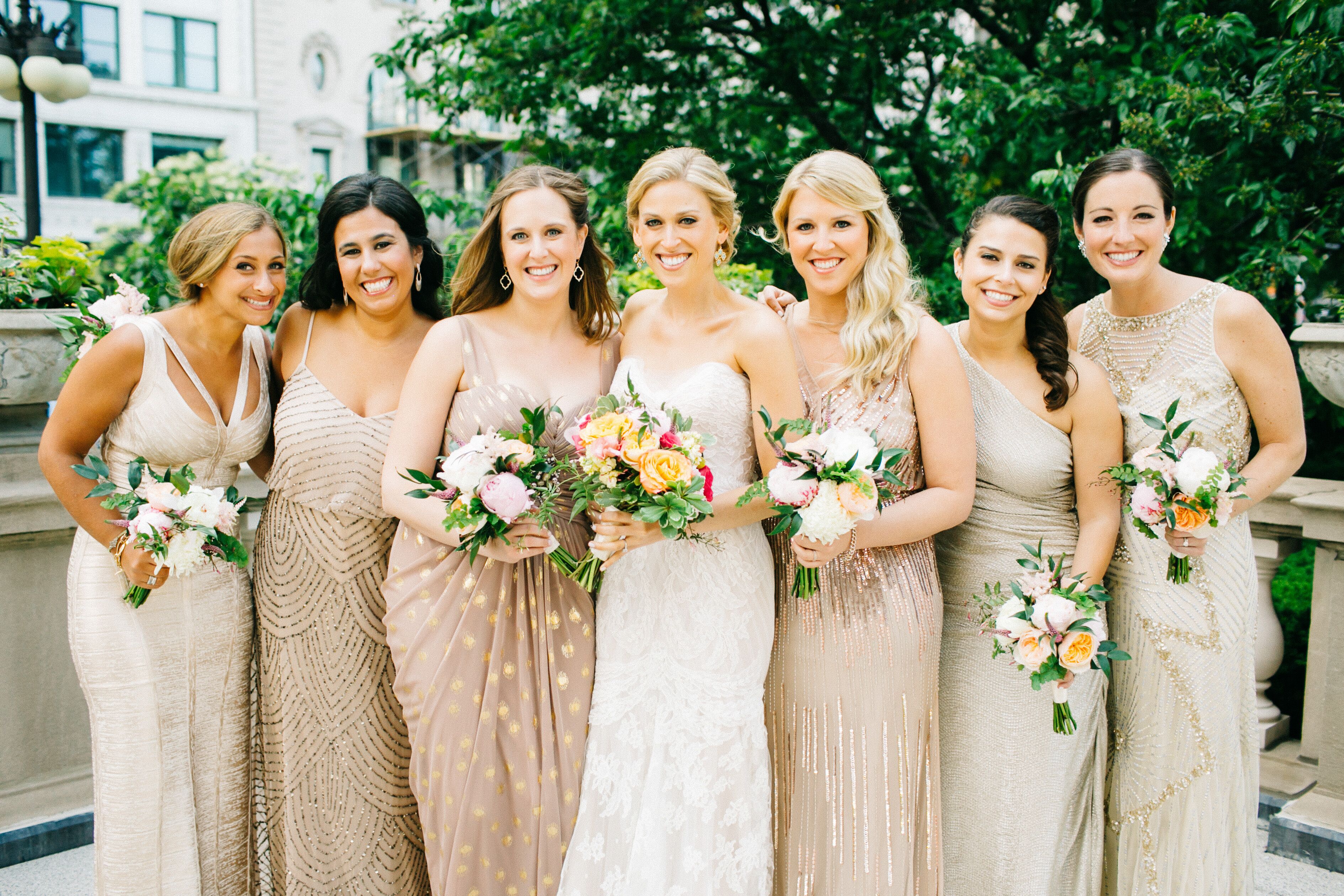 gold bridesmaids dresses