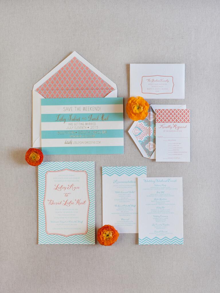 Turquoise and coral invitations