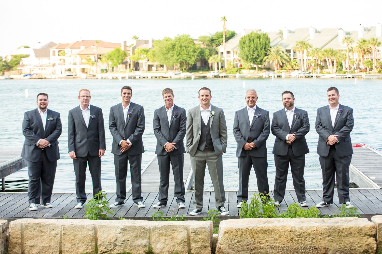 Casual Gray Groomsmen Suits with Chuck Taylor Converse Shoes