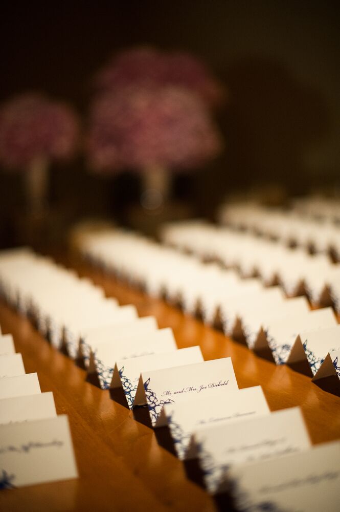 Classic, Simple White and Navy Escort Cards