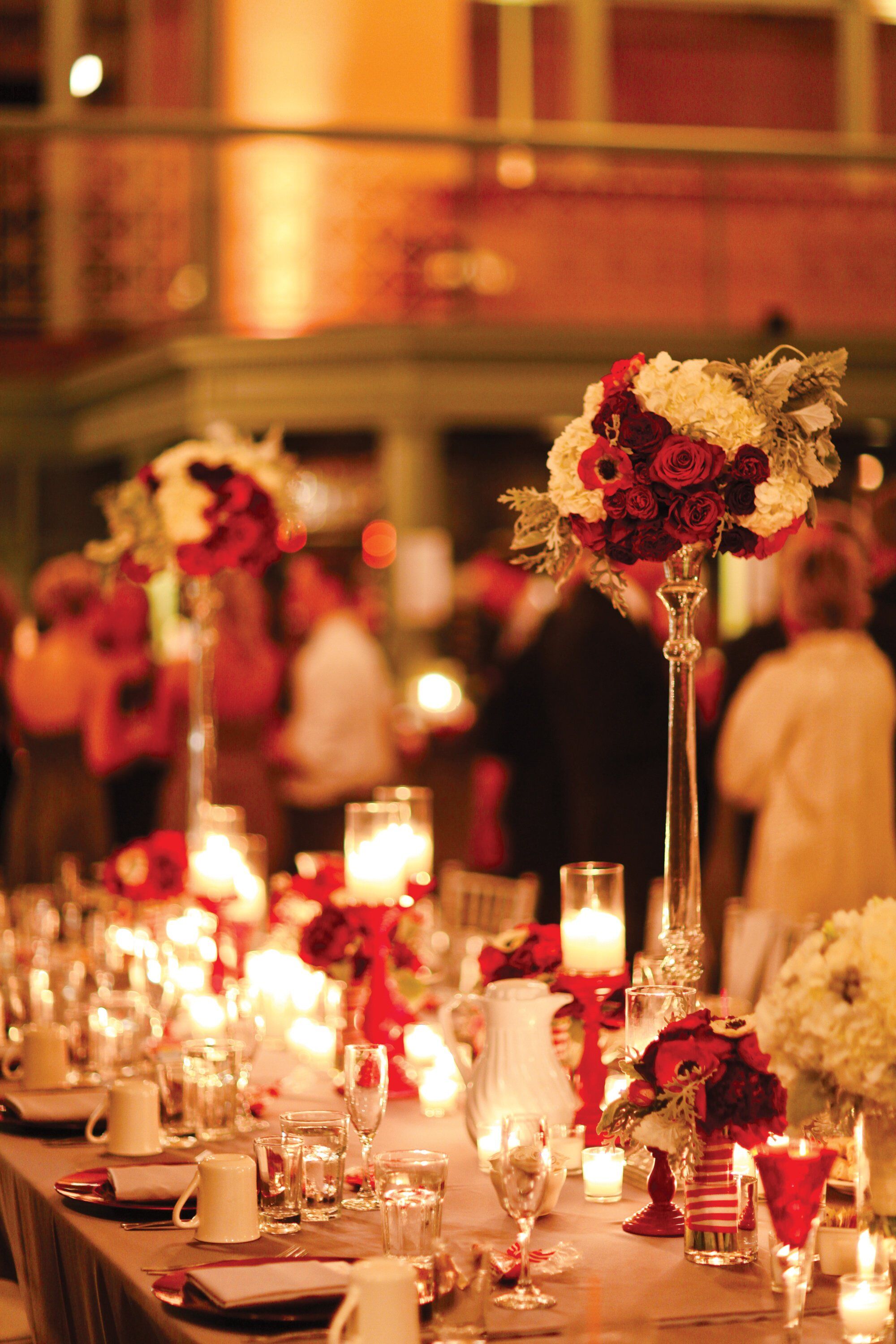 Red Rose and White Hydrangea Centerpieces