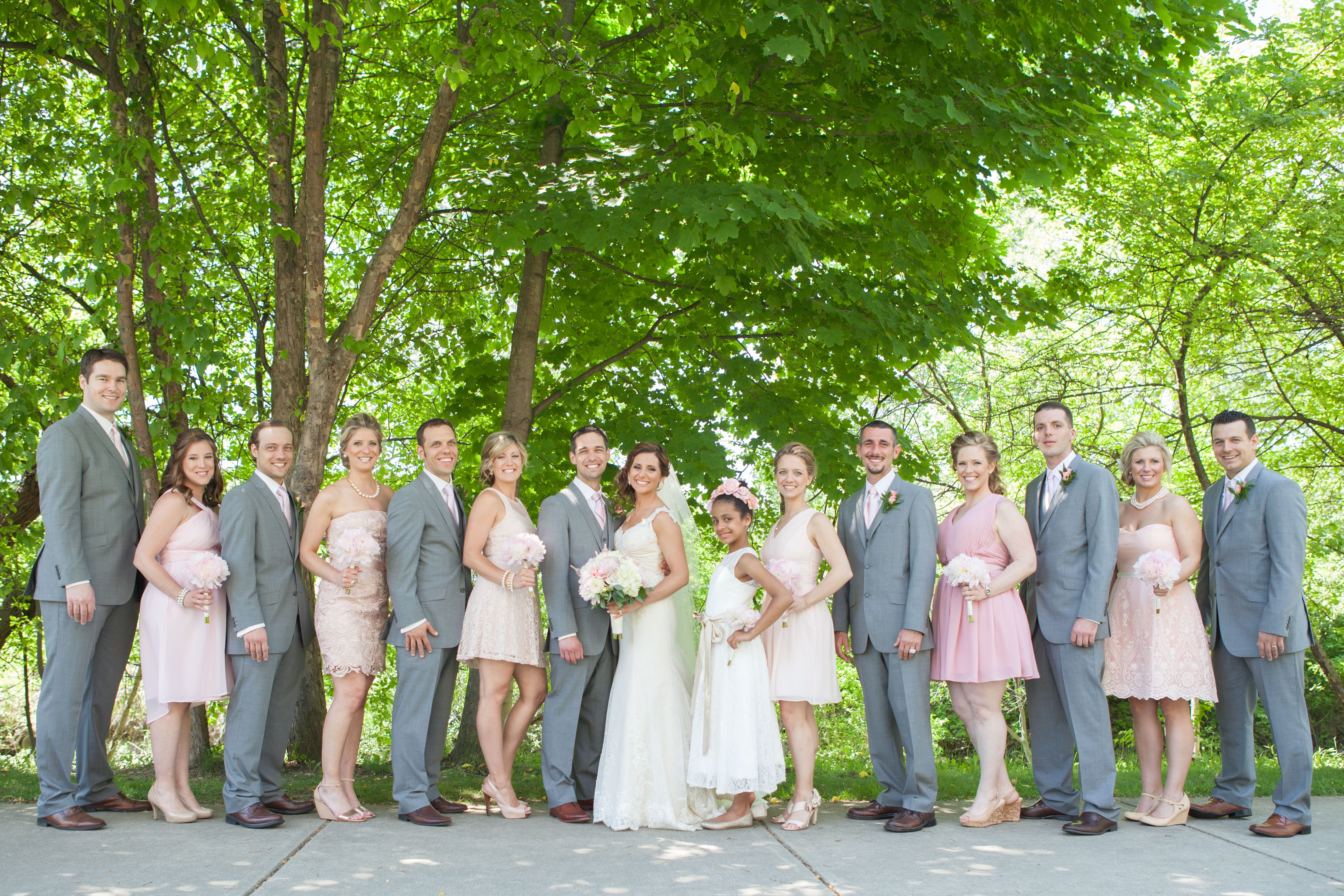 Blush and 2025 grey wedding party