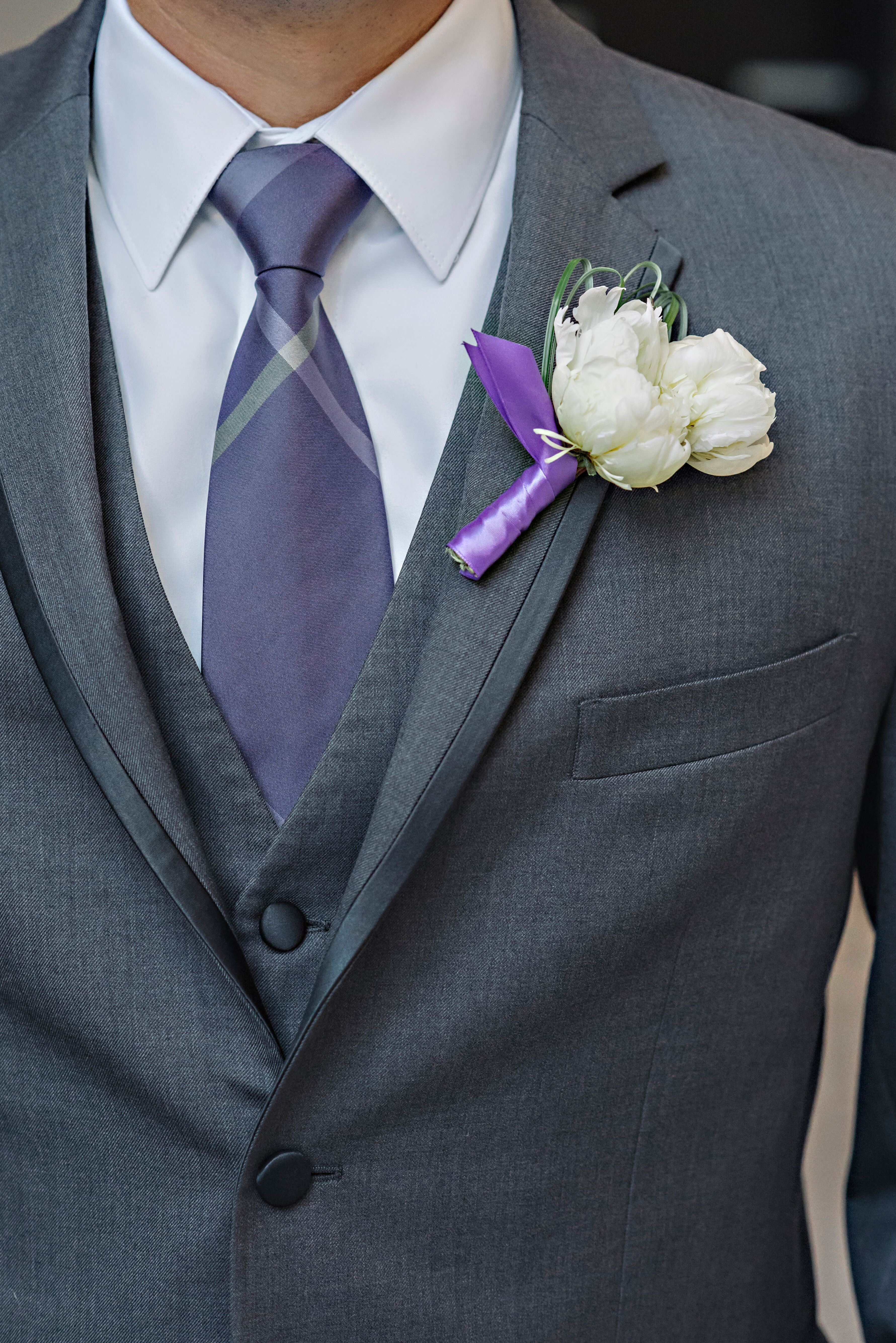 The Grooms Purple and Ivory Boutonniere