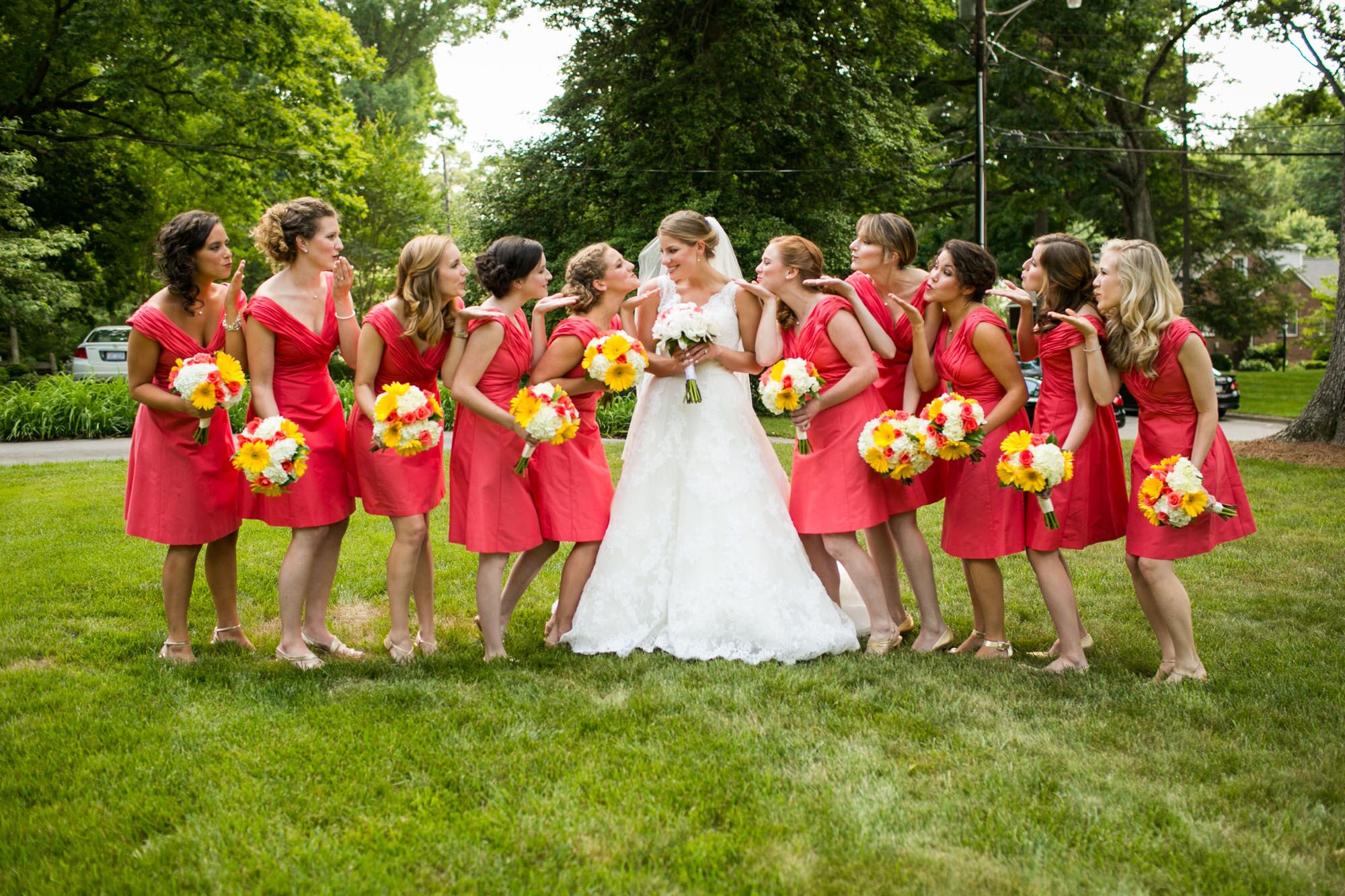 Red short 2024 bridesmaid dresses