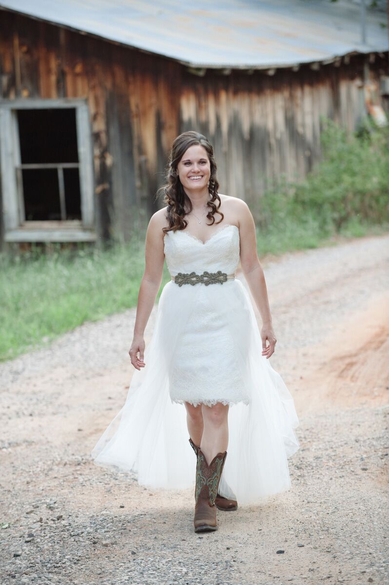 Wedding dress outlet and cowgirl boots