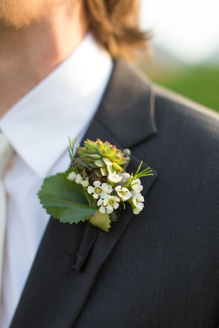 Succulent and Wax Flower Boutonniere