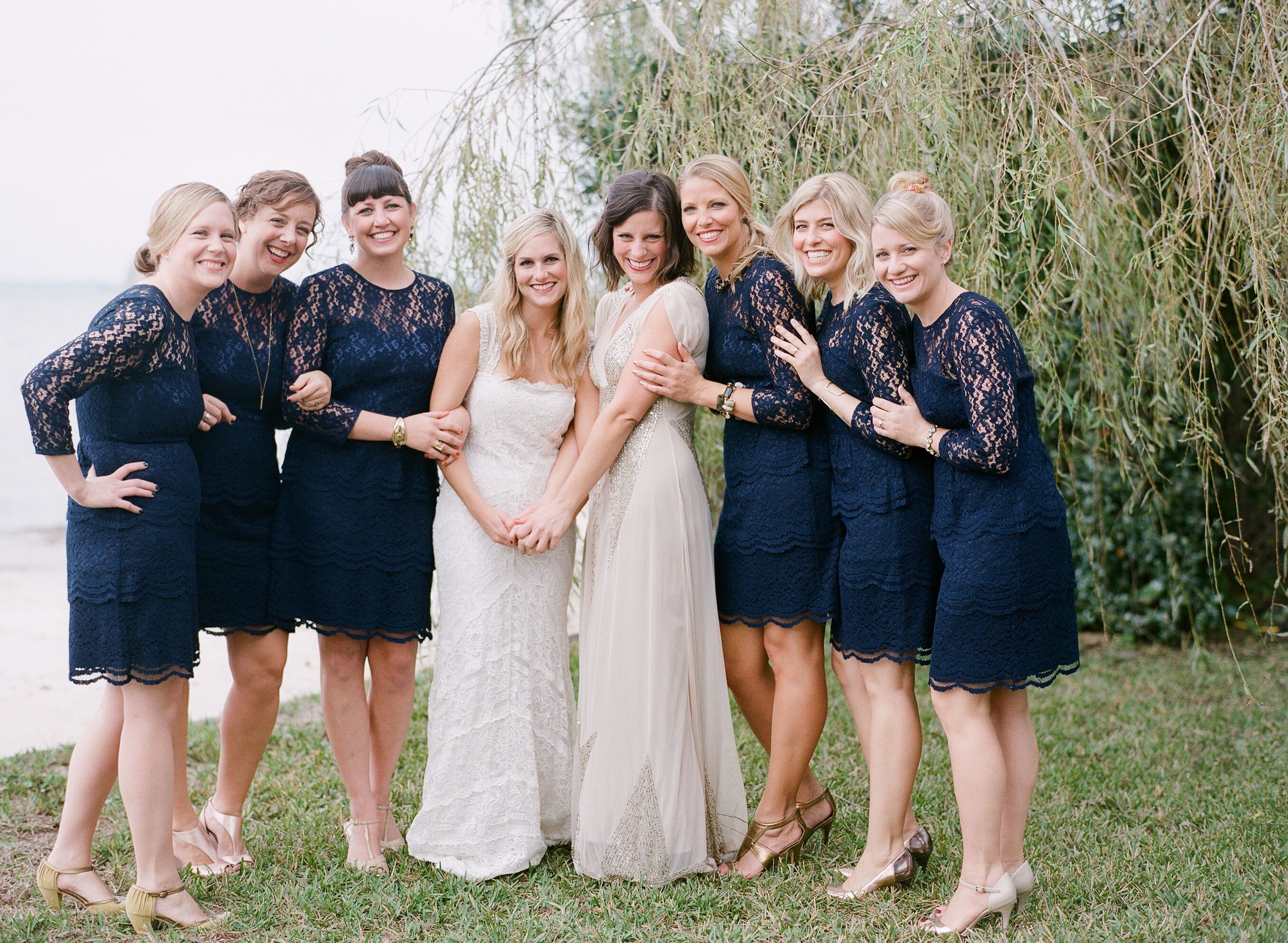 Navy blue lace bridesmaid dresses sale