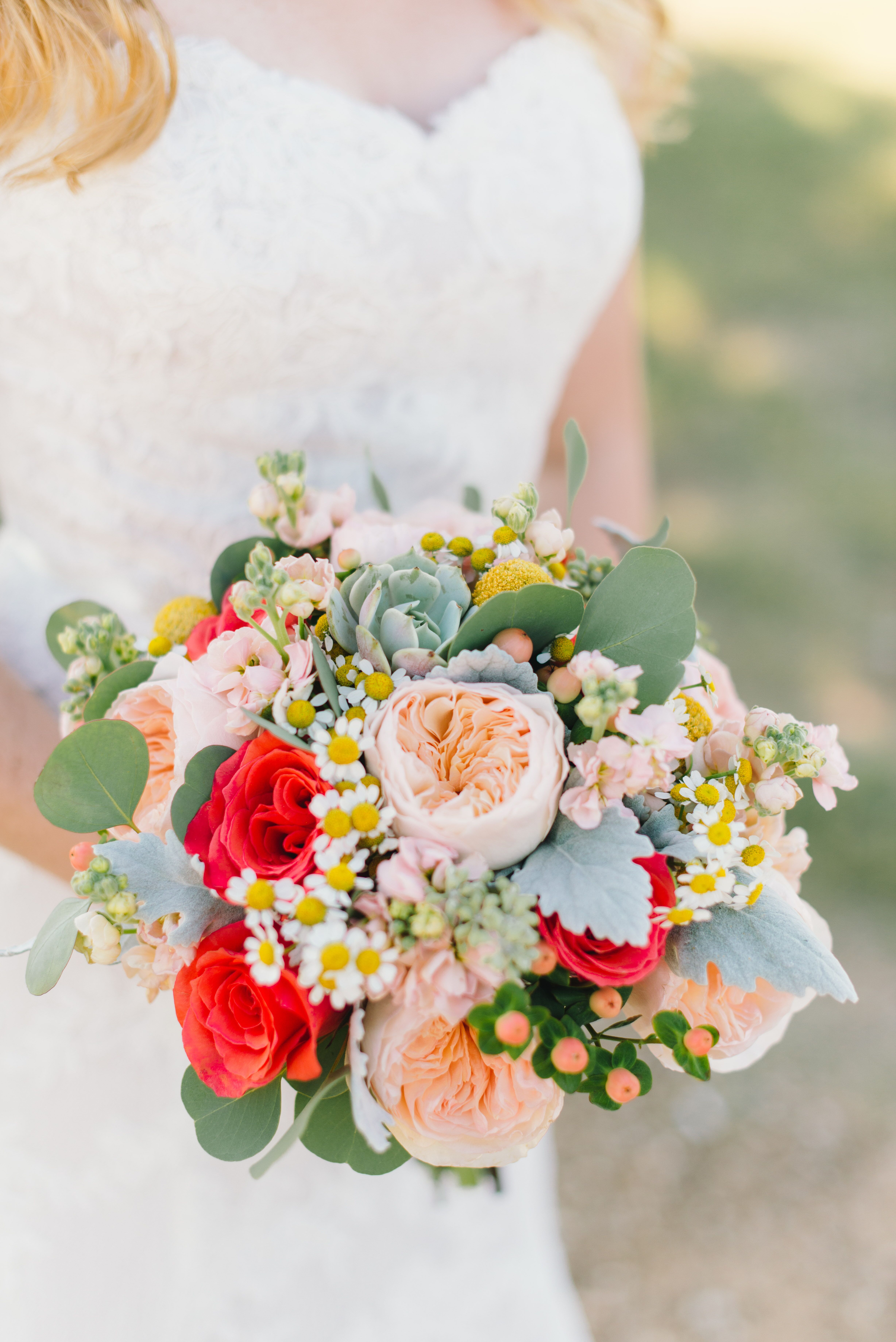 Bright Garden Rose And Daisy Bouquet