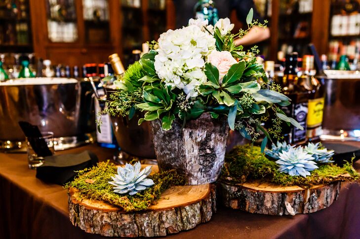 Natural Birch Wood and Succulent Flower Arrangements