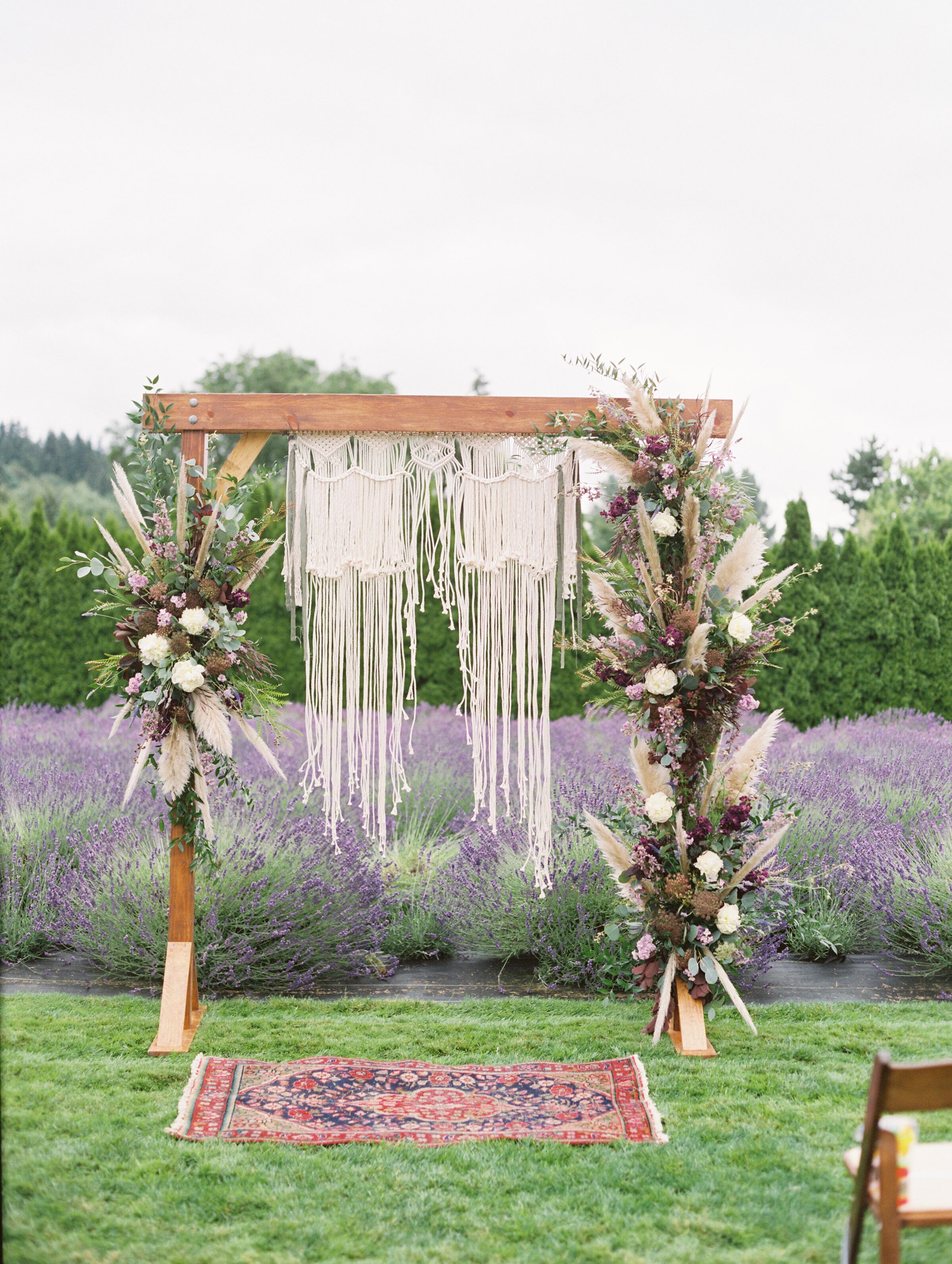 Pampas Grass and Macramé-Draped Wedding Arch