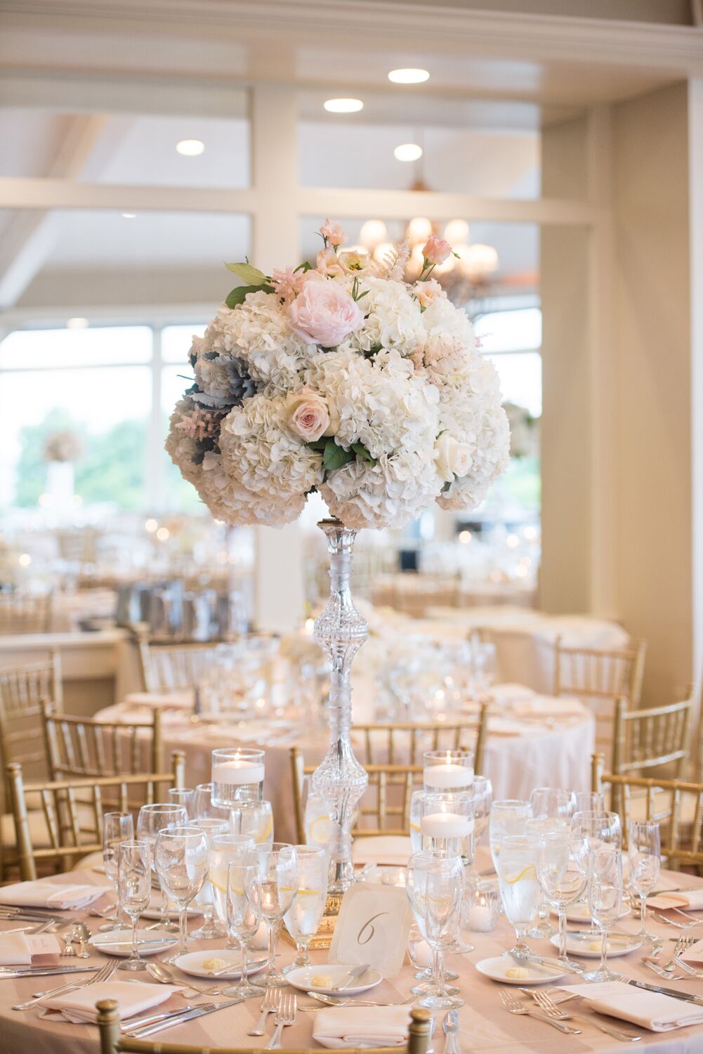 Traditional, Romantic Tall Hydrangea Centerpieces