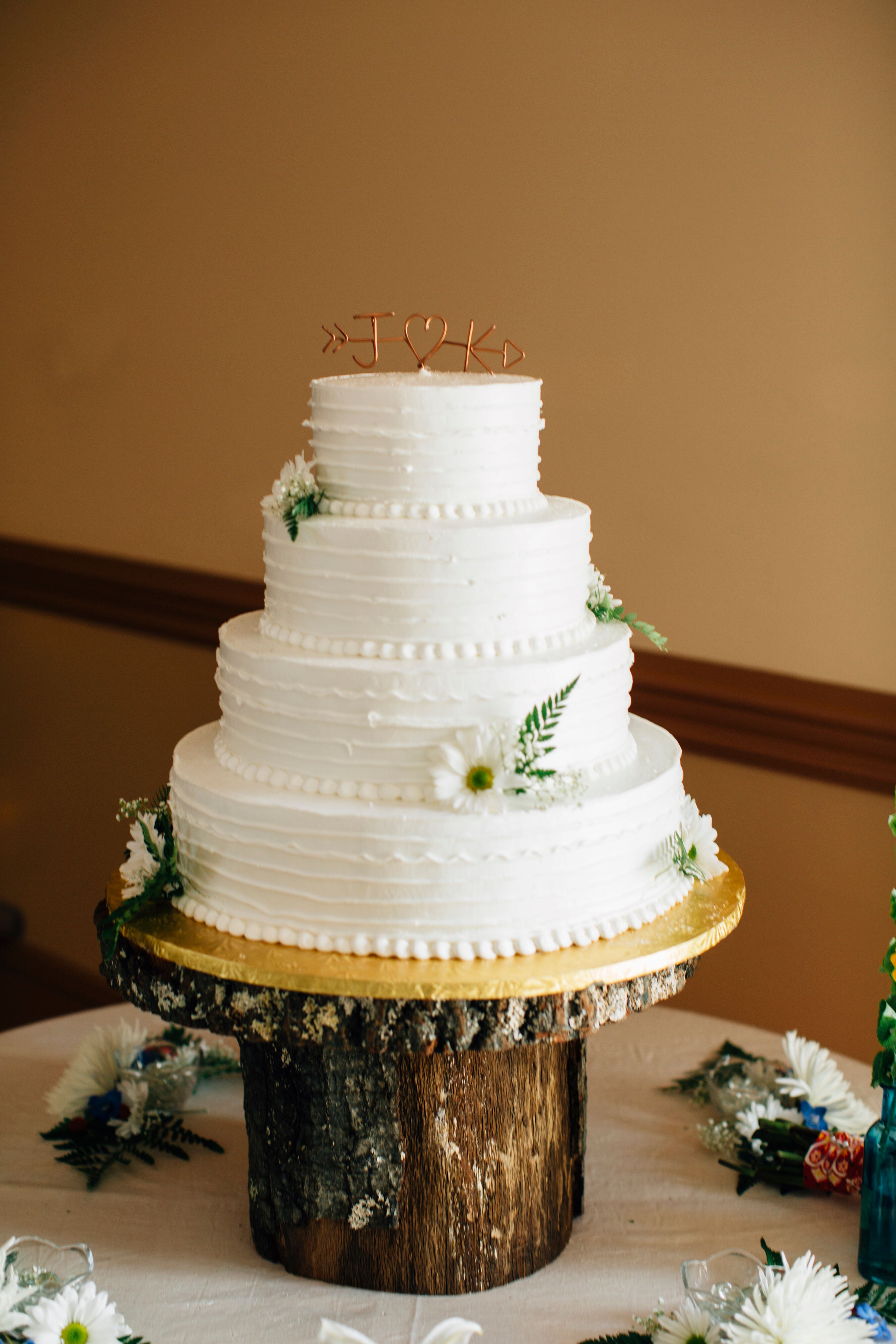 Simple, Vanilla Buttercream Wedding Cake with Fresh Flowers