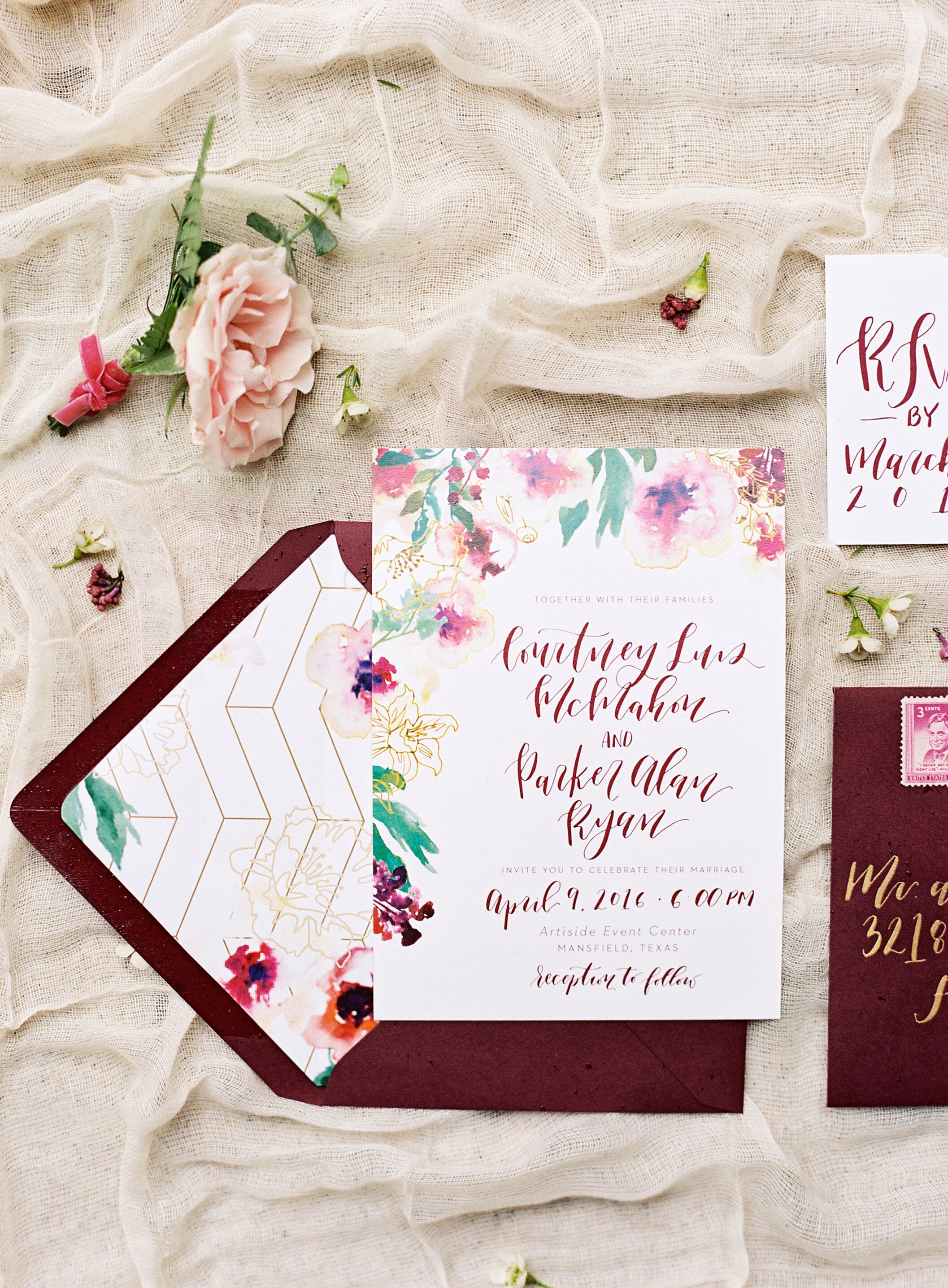 Burgundy Bohemian Watercolor Invitations