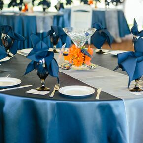 Orange and Navy Blue Reception Flower Arrangements