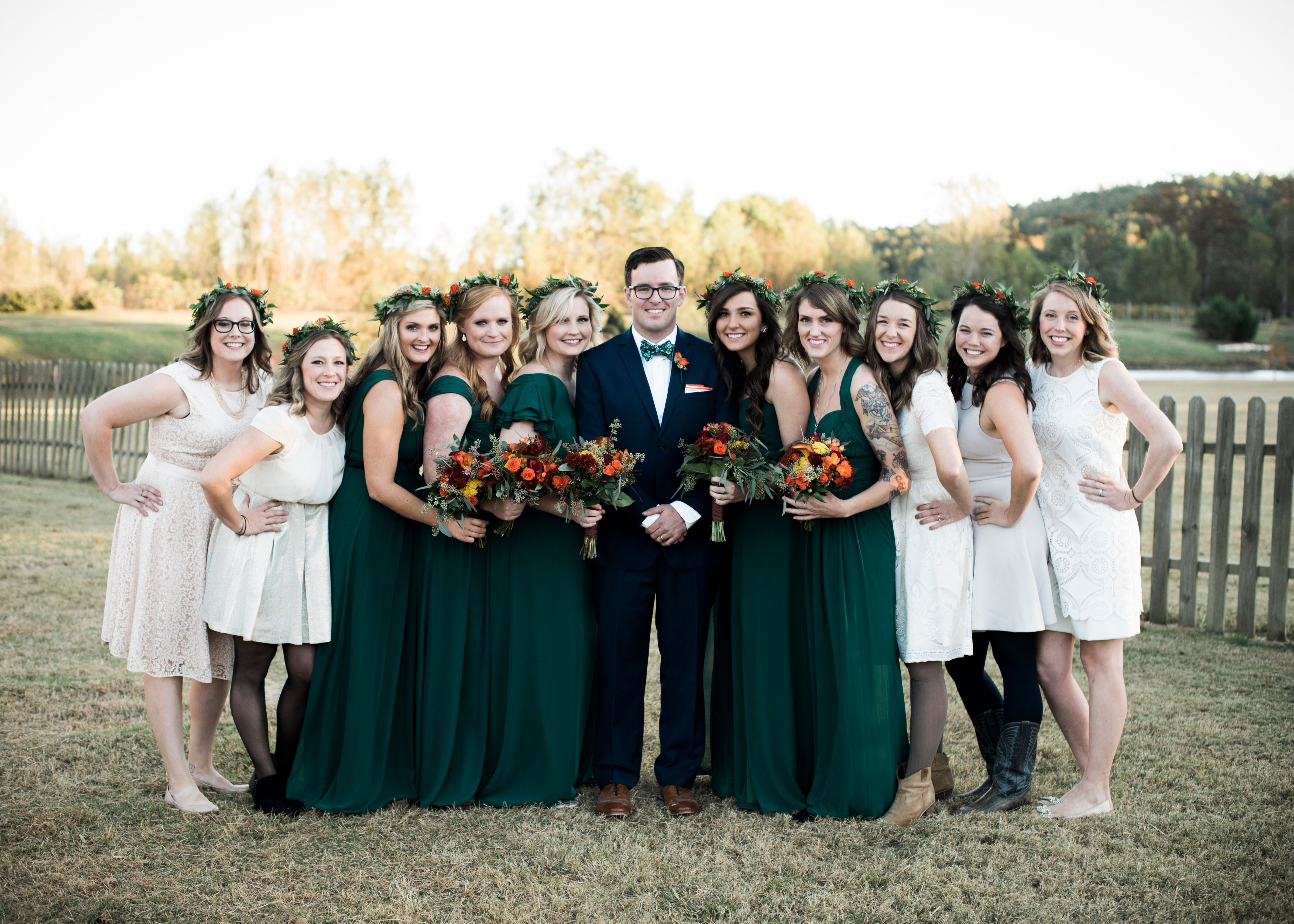 Dark Green Blue and Cream Wedding Party