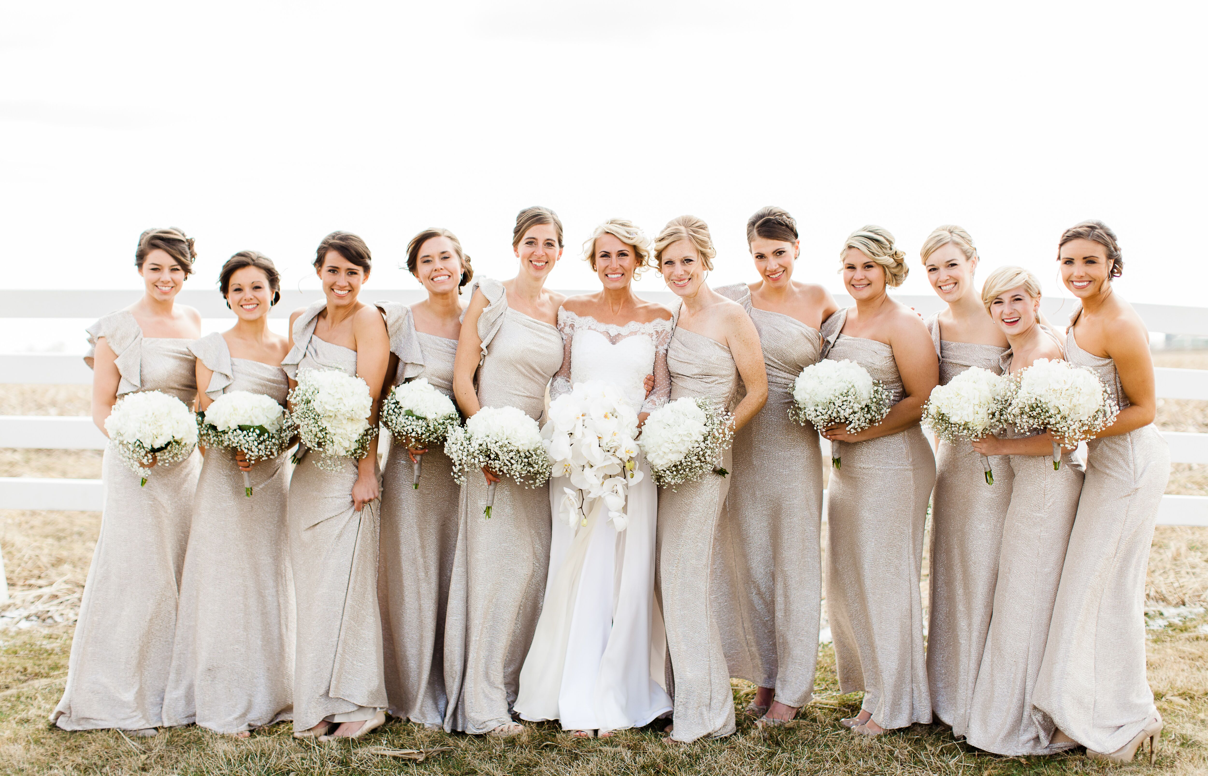 One-Shoulder Champagne-Colored Bridesmaid Dresses