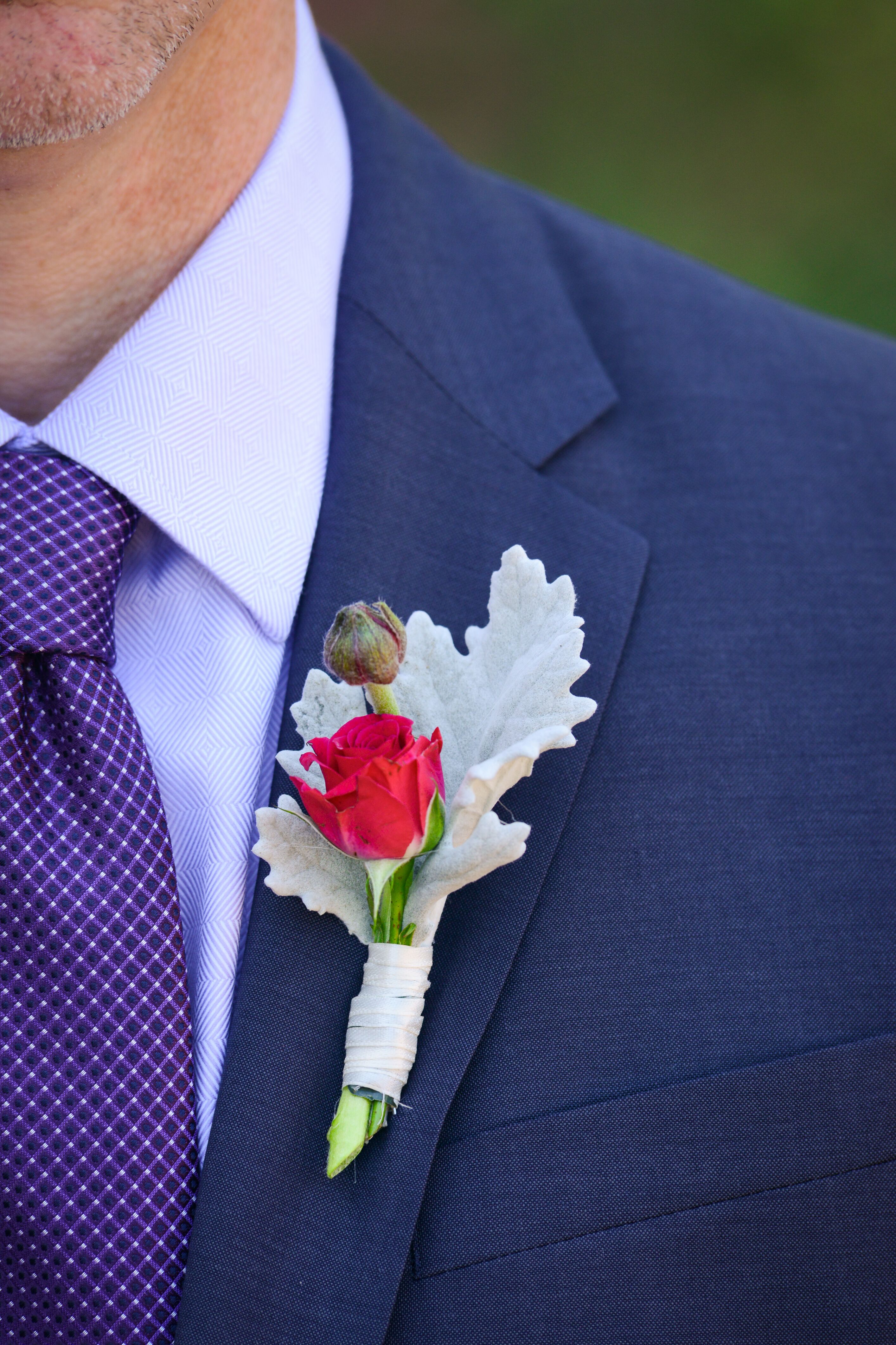 Dusty Miller and Red Rose Boutonniere