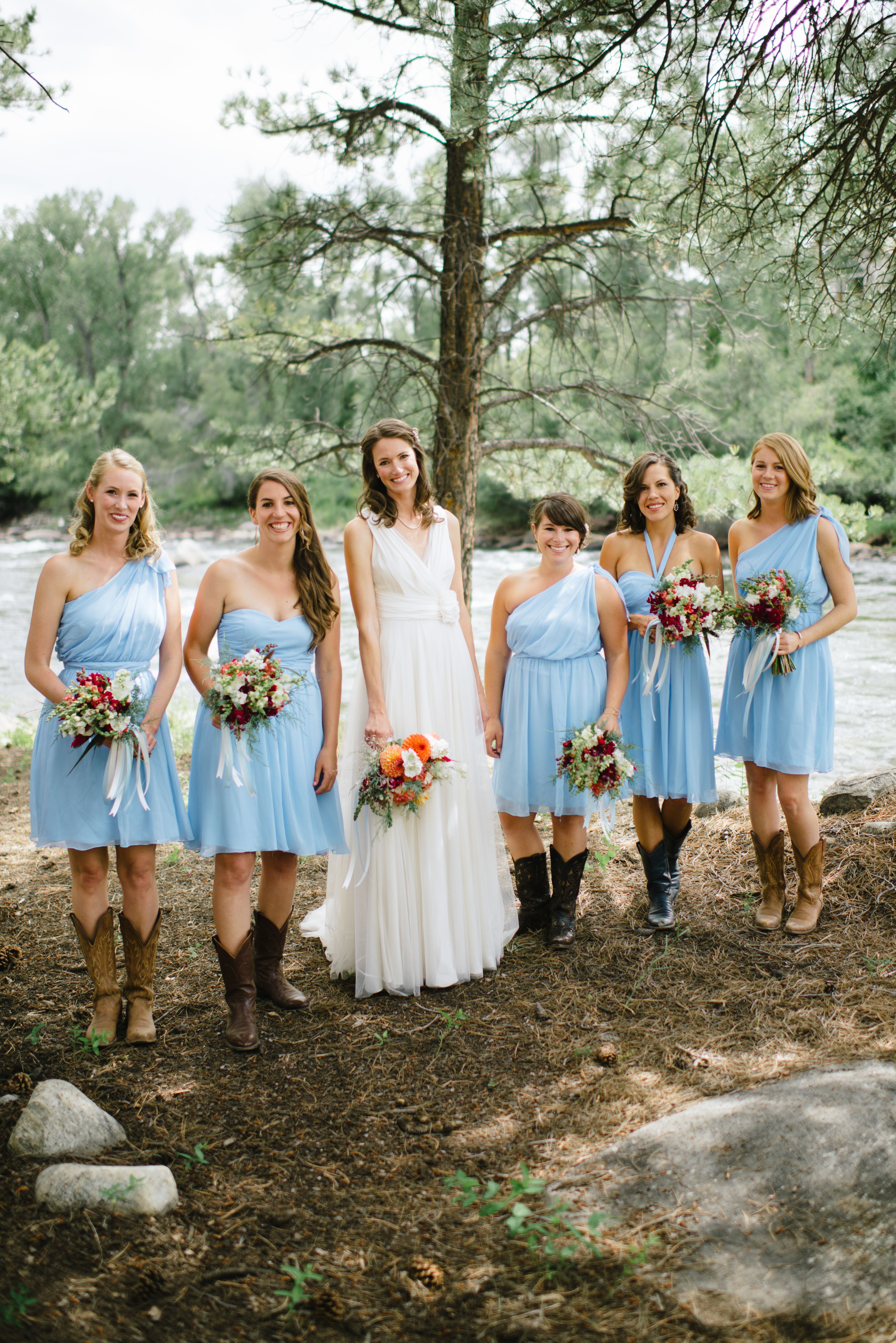 Short Pale Blue Chiffon Dresses and Cowboy Boots