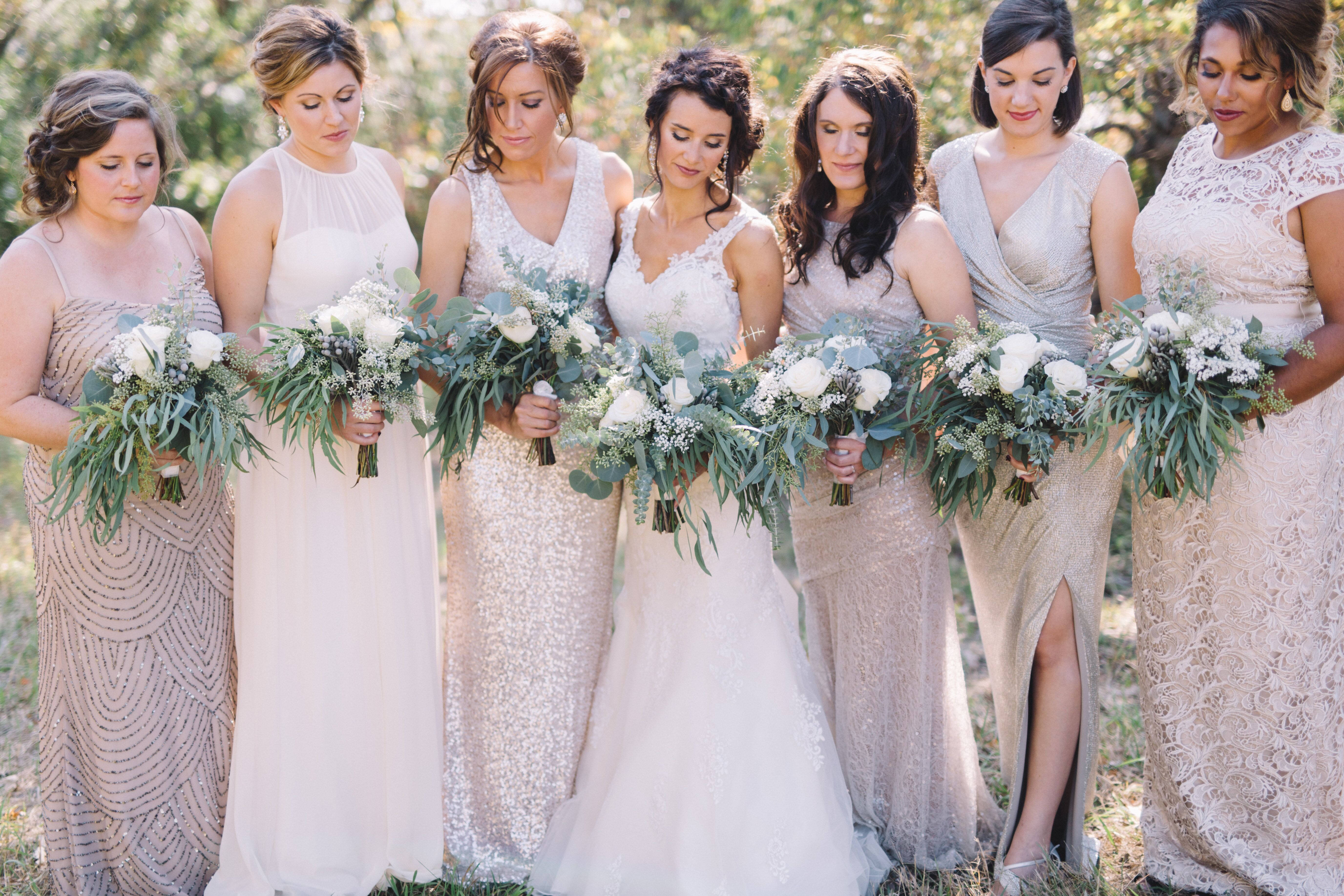 gold and champagne bridesmaid dresses