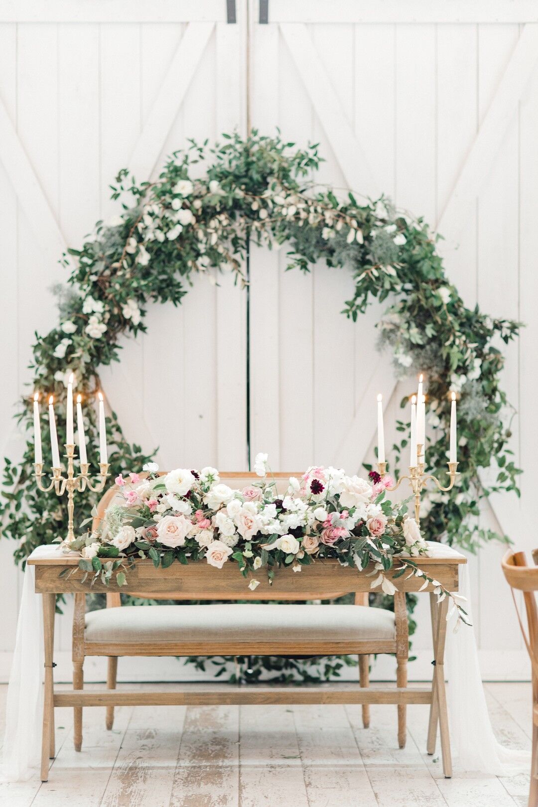 Romantic Sweetheart Table with Candelabras, Floral Arrangement and ...