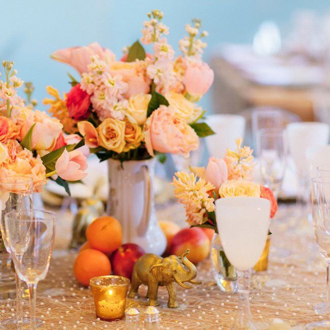 Bright Peach and Marigold Floral Centerpiece