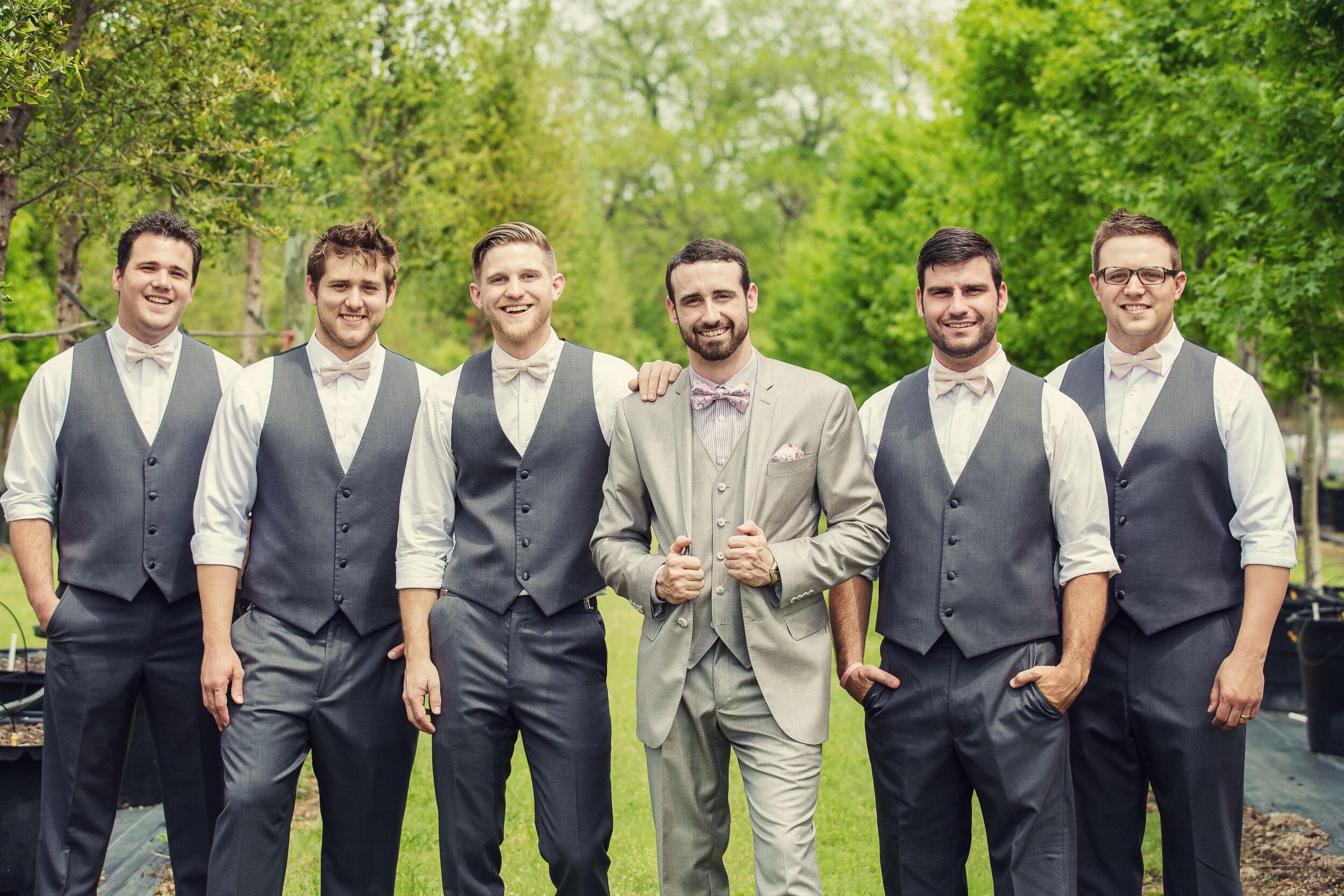 Casual Gray Groomsmen Jacketless Tuxedos in Texas