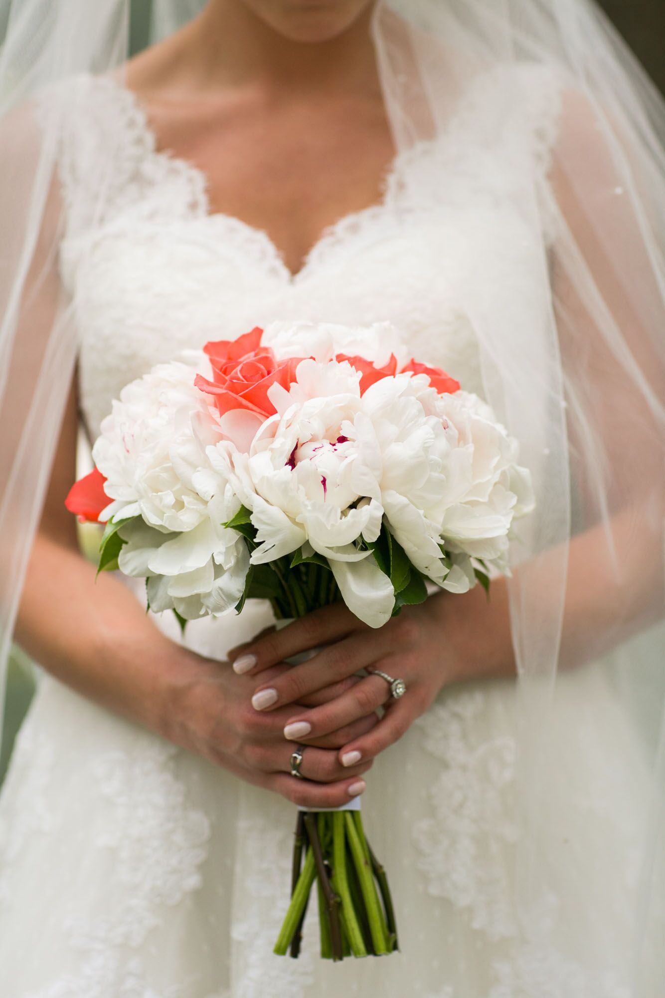White Peony and Red Rose Bouquet