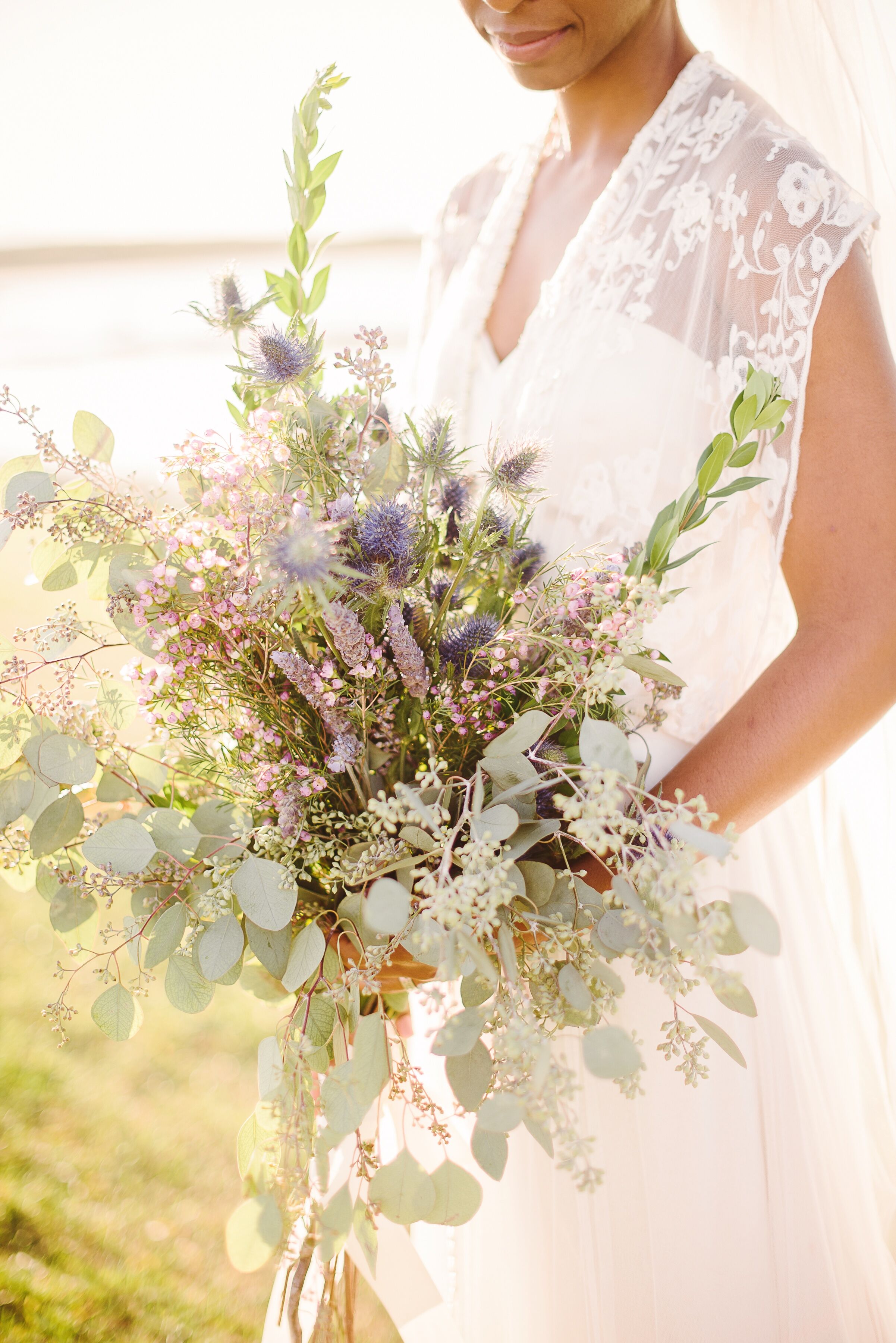 Eucalyptus, Lavender and Wax Flower Bridal Bouquet