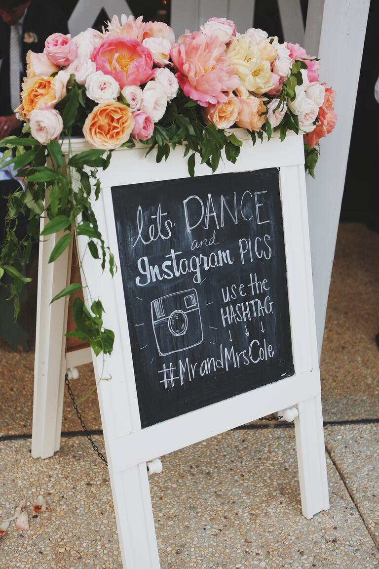 Instagram wedding sign with couple's hashtag