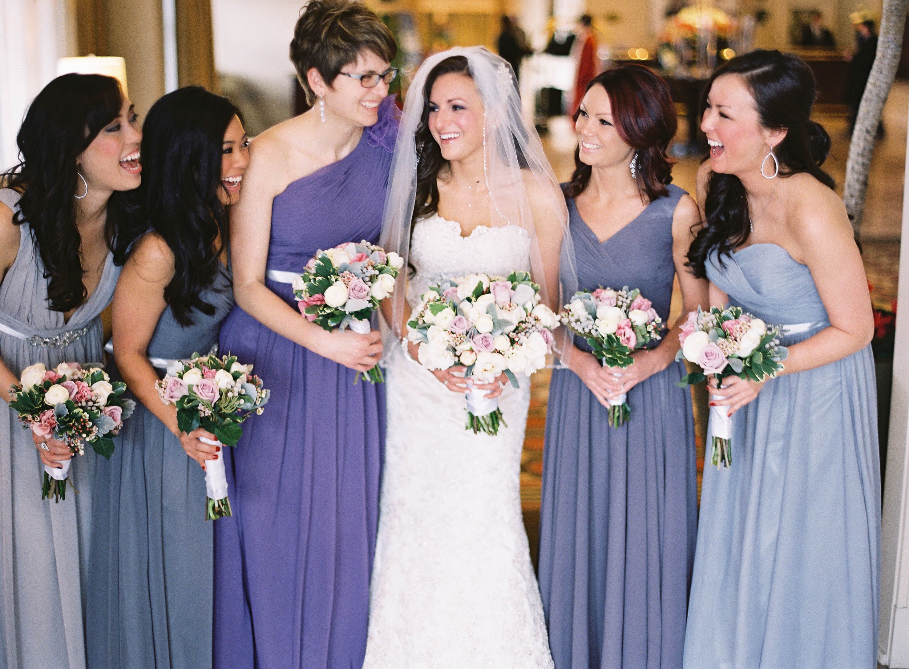 Purple, Gray Chiffon Bridesmaid Dresses