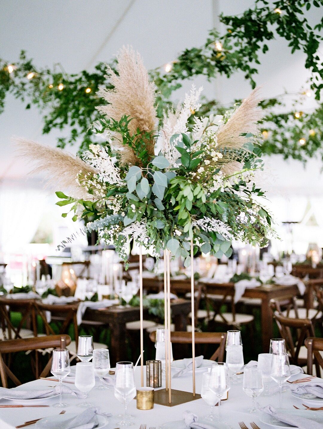 Rustic Tall Centerpiece with Greenery and Pampas Grass