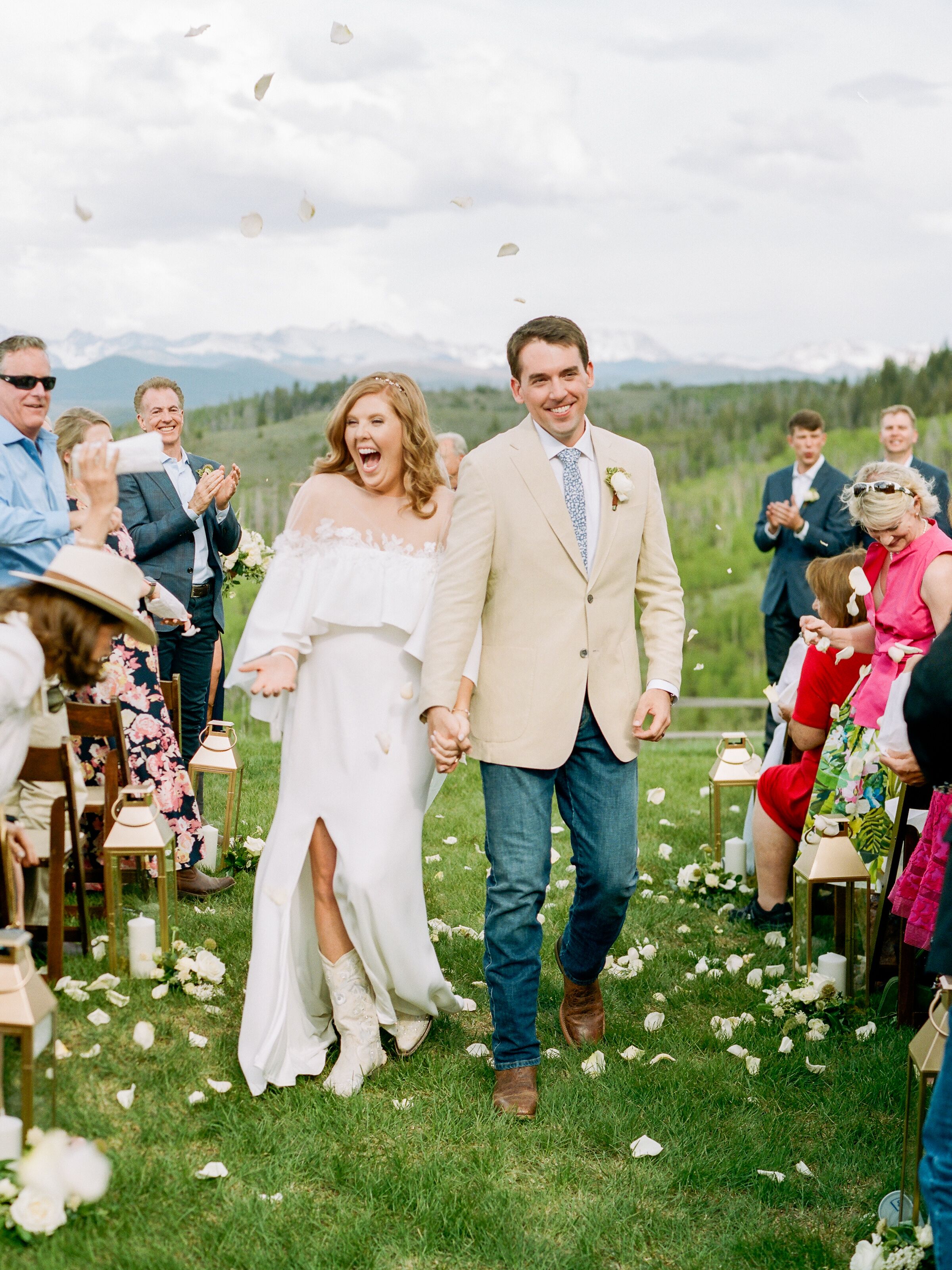 Natural Recessional with Casual Wedding Dress and Jeans