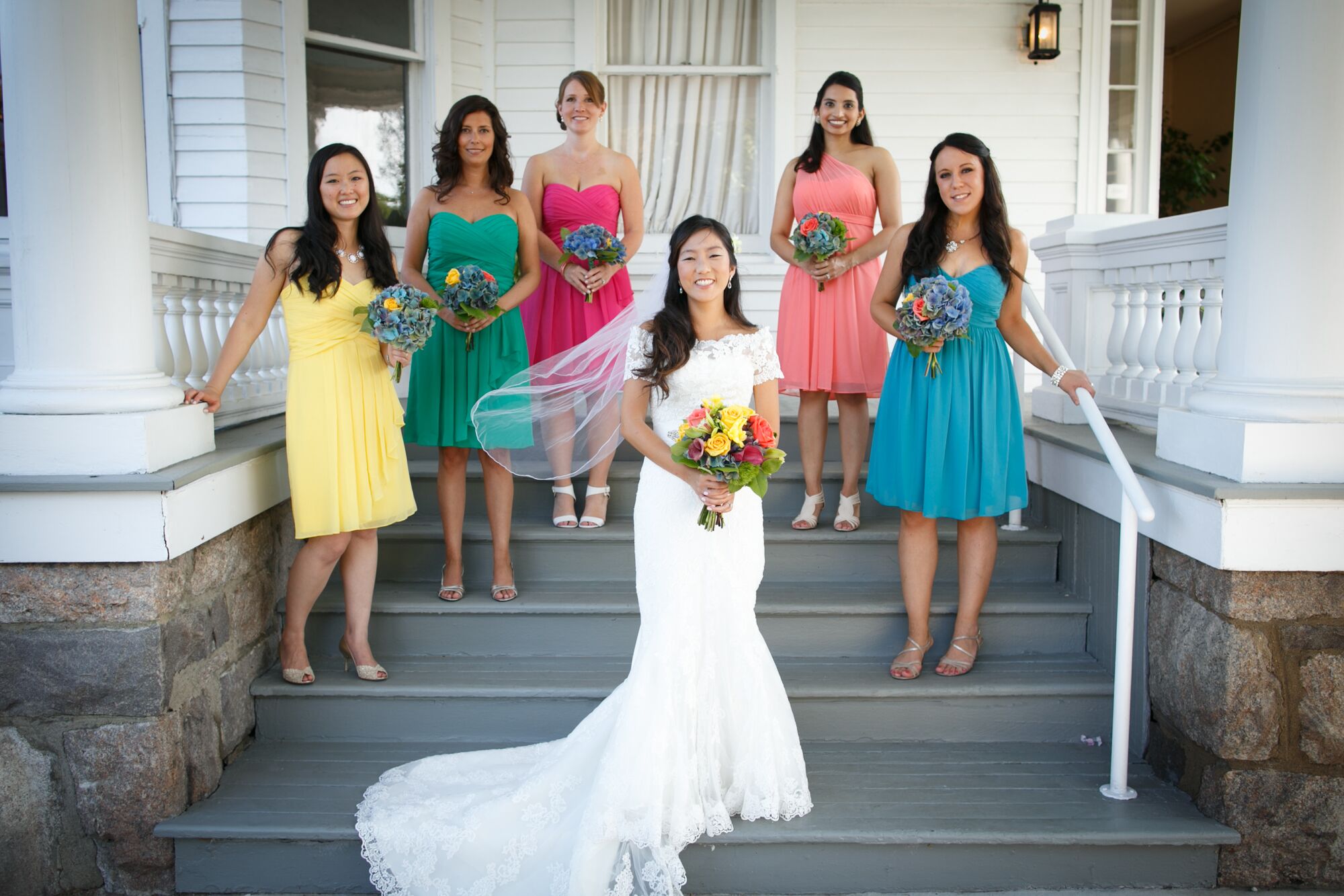 Bridesmaid shop dresses rainbow