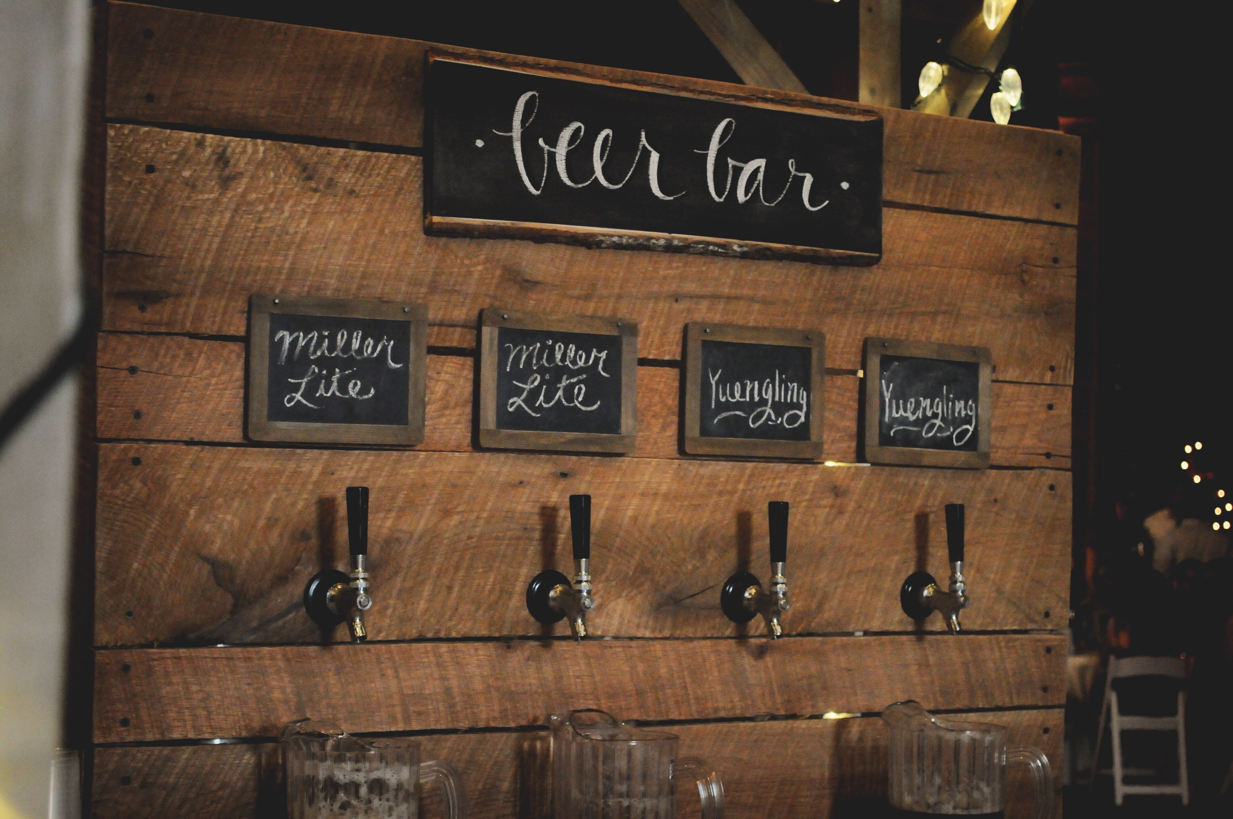 Rustic Reception Beer Bar with Chalkboard Signs