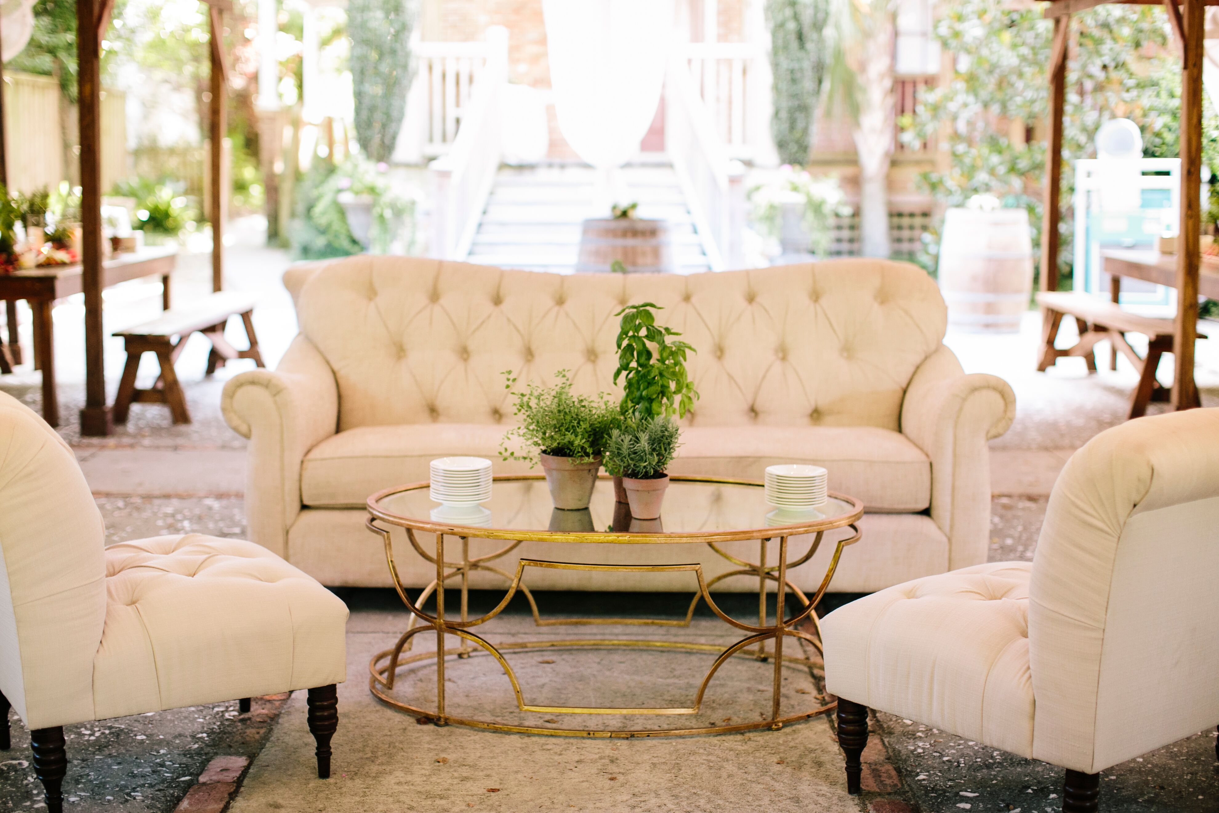 Ivory Tufted Furniture Lounge Vignette