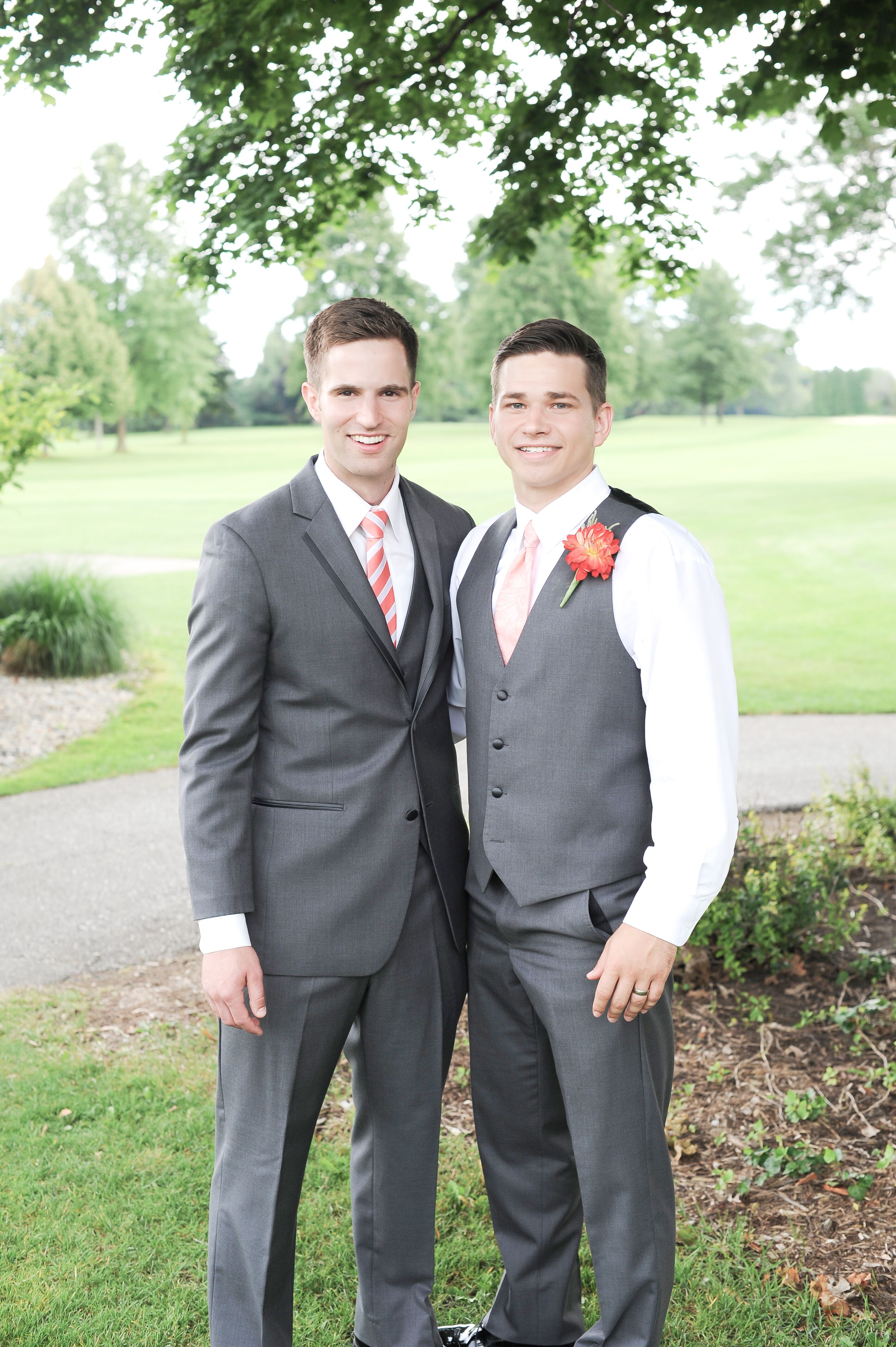 Groom And Best Man In Gray Suit And Attire