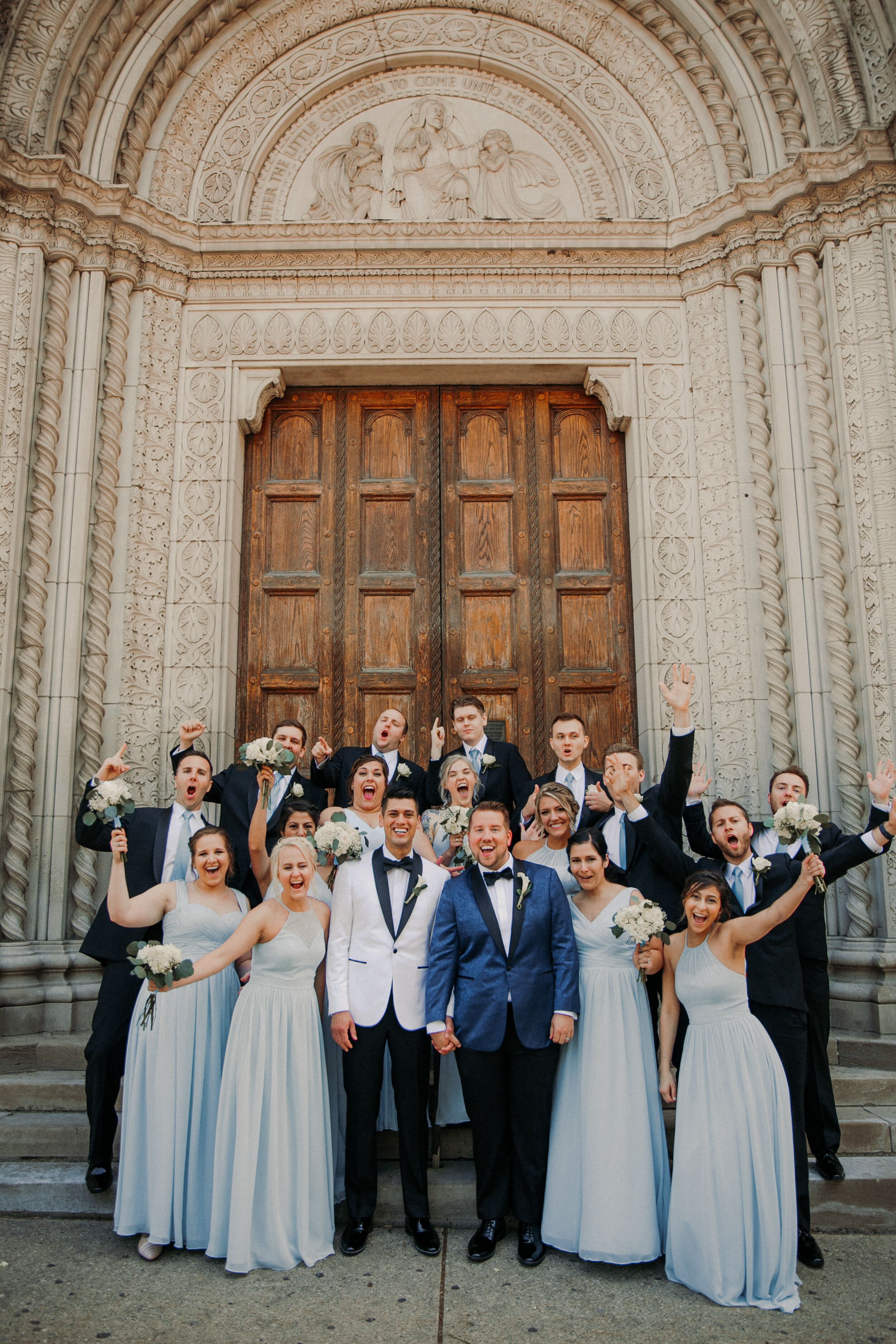 dark sky blue bridesmaid dresses