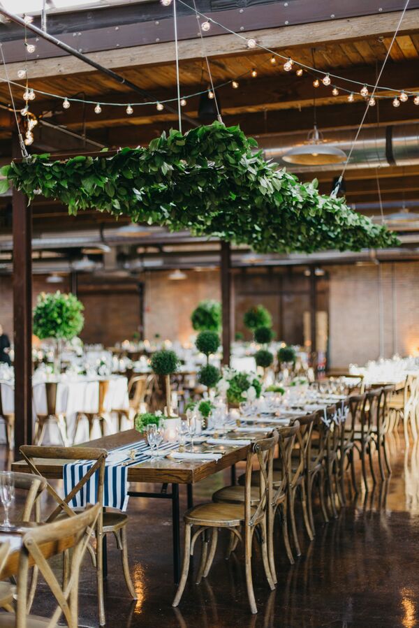 Hamptons-Inspired Striped Table Runners and Tabletop Topiaries