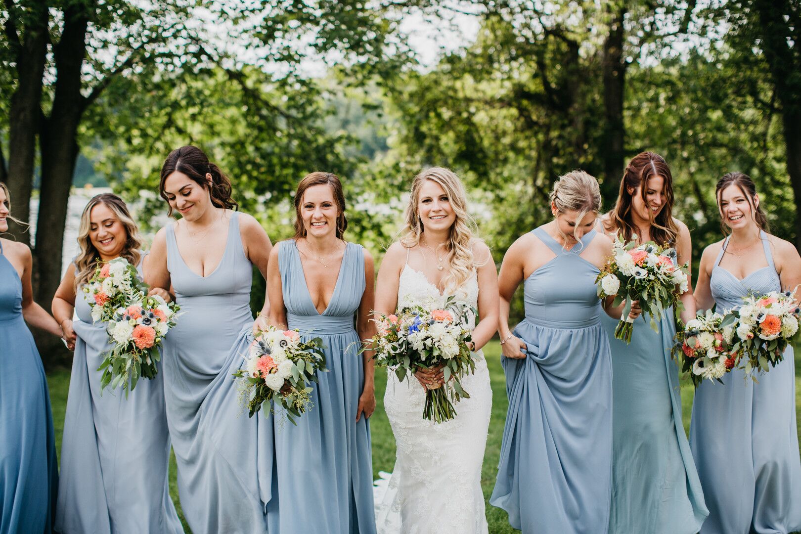 Bride and Bridesmaids in Light Gowns