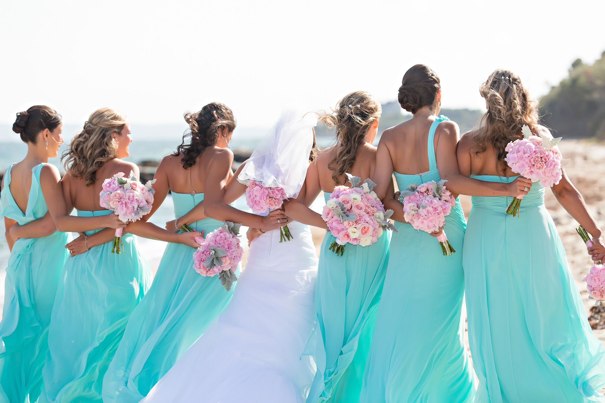 Aqua and clearance peach bridesmaid dresses